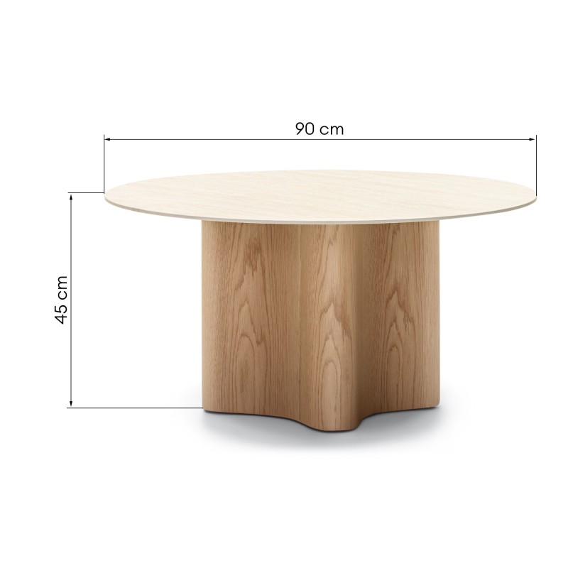 Stolik kawowy Alesund 90 cm, okrągły, trawertyn/dąb
