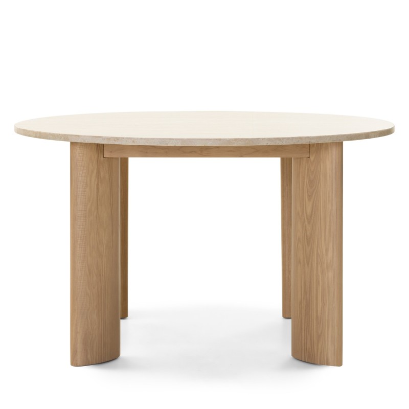 Stół do jadalni Rimley 130 cm, okrągły, trawertyn/jesion
