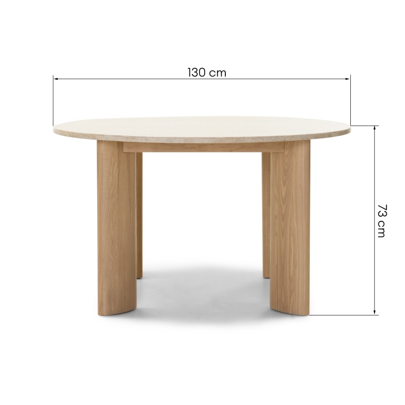 Stół do jadalni Rimley 130 cm, okrągły, trawertyn/jesion