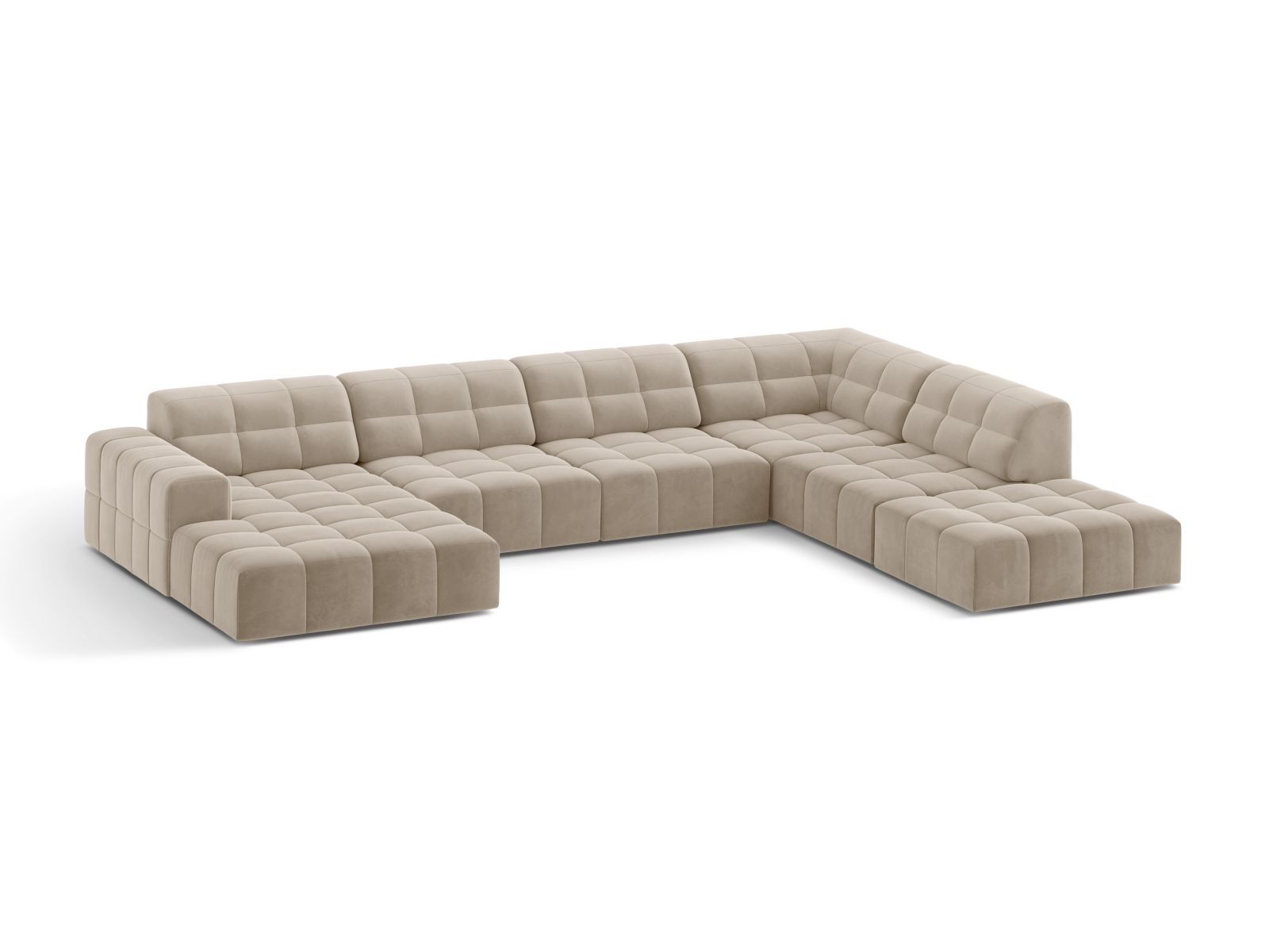 Velvet Panoramic Right Corner Sofa, "Jennifer", 7 Seats, 375x263x78