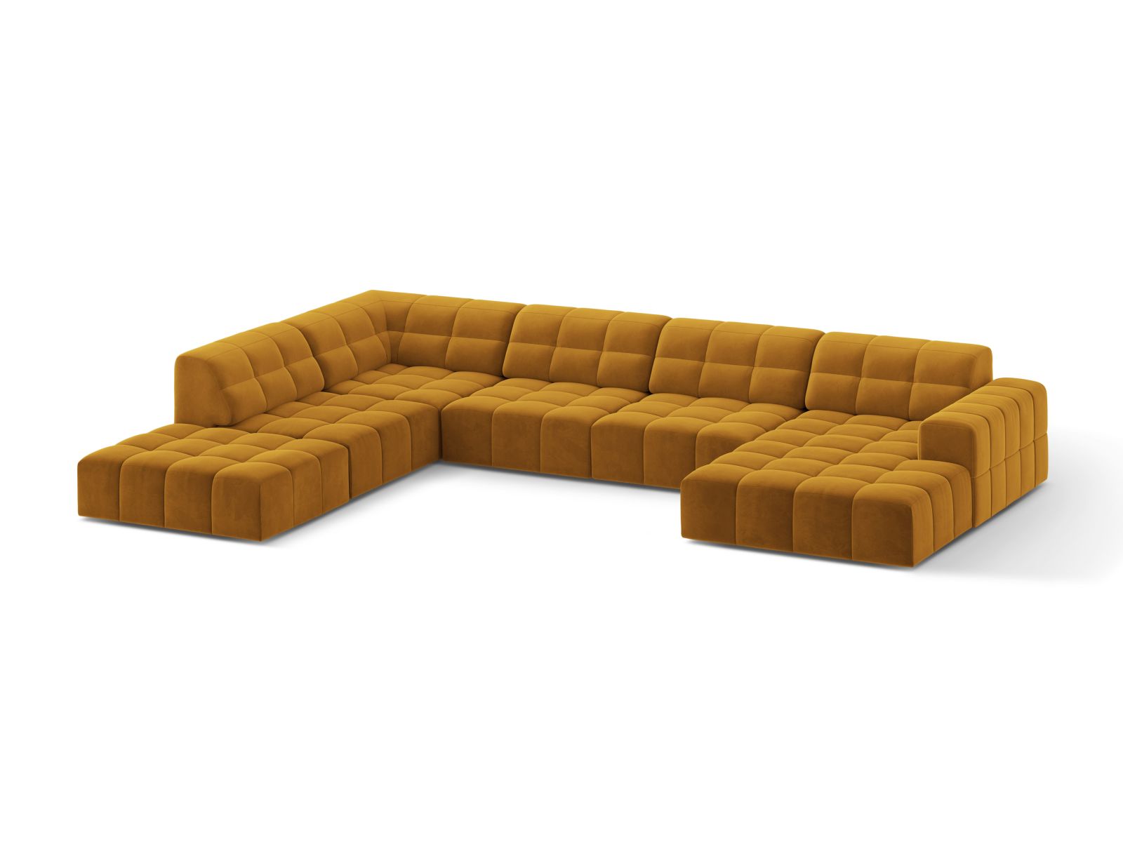 Velvet Panoramic Left Corner Sofa, "Jennifer", 7 Seats, 375x263x78