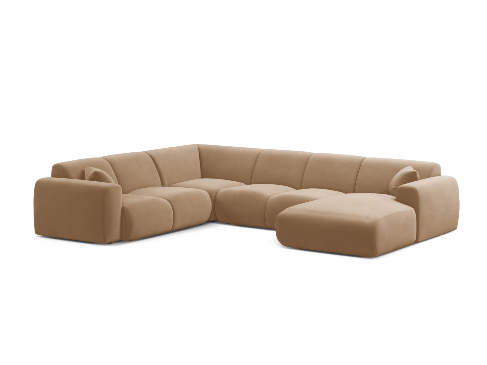 Velvet Modular Panoramic Left Corner Sofa, "Molino", 6 Seats, 326x252x72