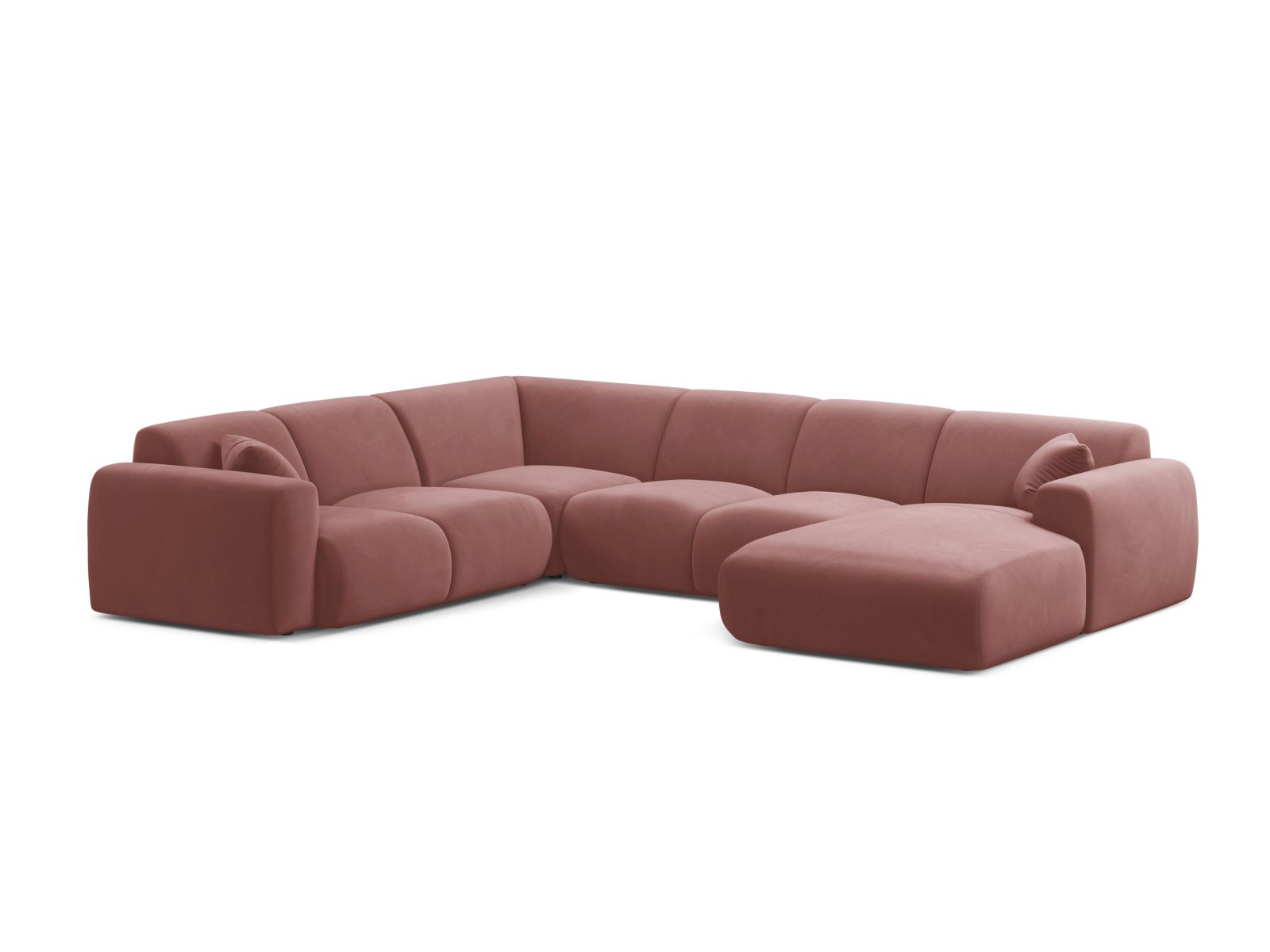 Velvet Modular Panoramic Left Corner Sofa, "Molino", 6 Seats, 326x252x72