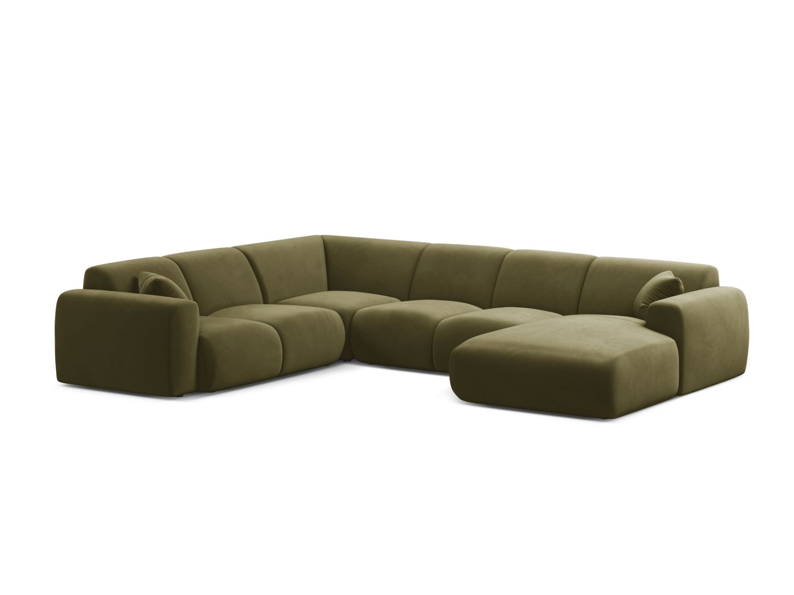 Velvet Modular Panoramic Left Corner Sofa, "Molino", 6 Seats, 326x252x72