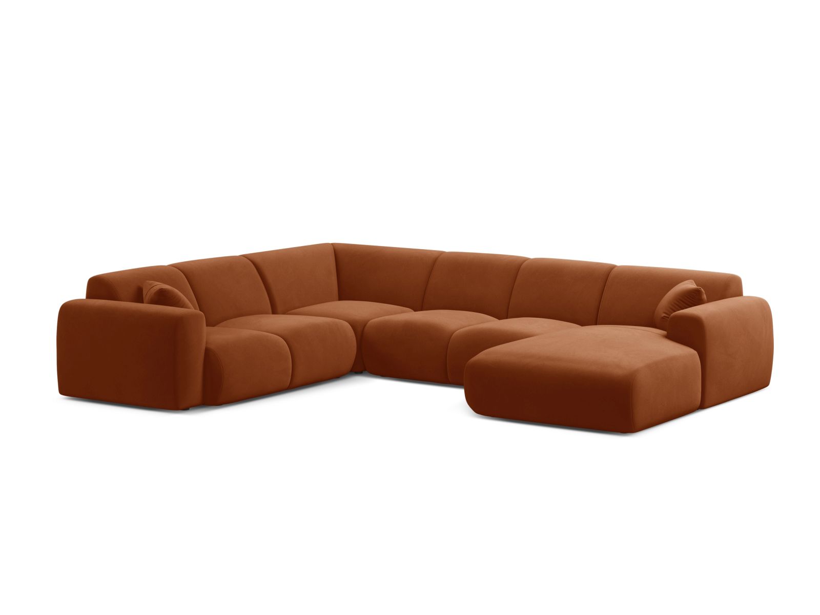 Velvet Modular Panoramic Left Corner Sofa, "Molino", 6 Seats, 326x252x72