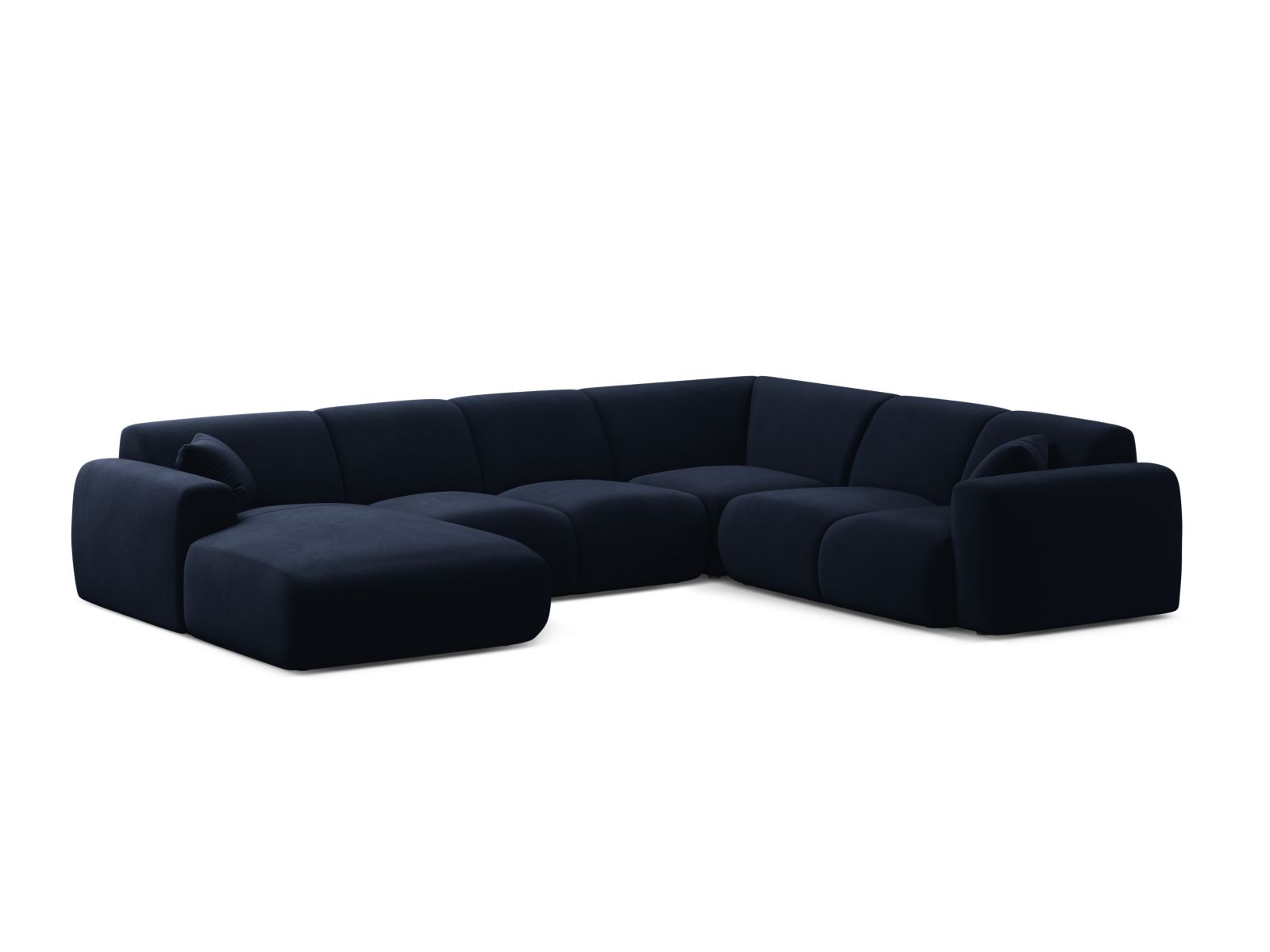 Velvet Modular Panoramic Right Corner Sofa, "Molino", 6 Seats, 326x252x72