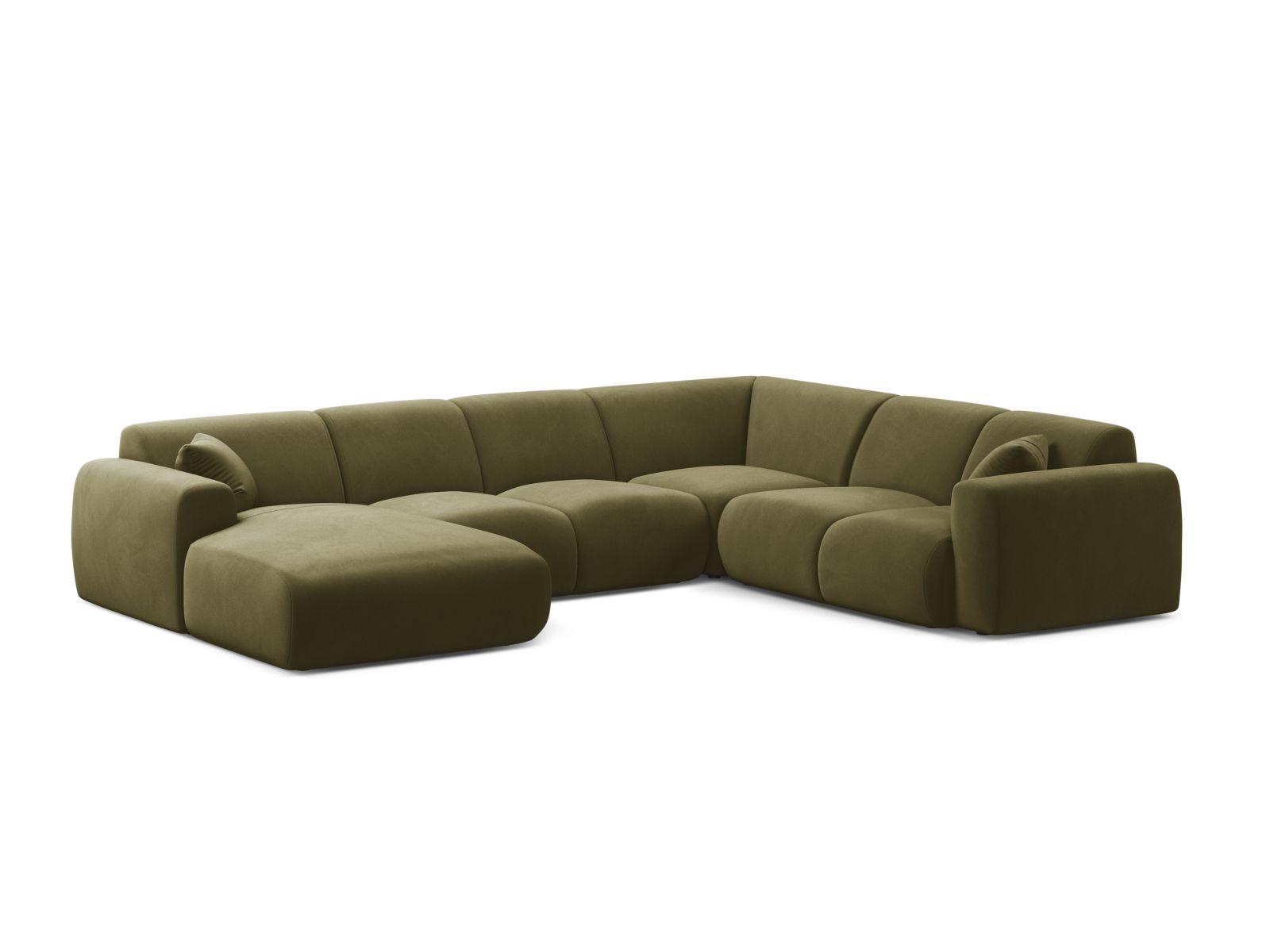 Velvet Modular Panoramic Right Corner Sofa, "Molino", 6 Seats, 326x252x72