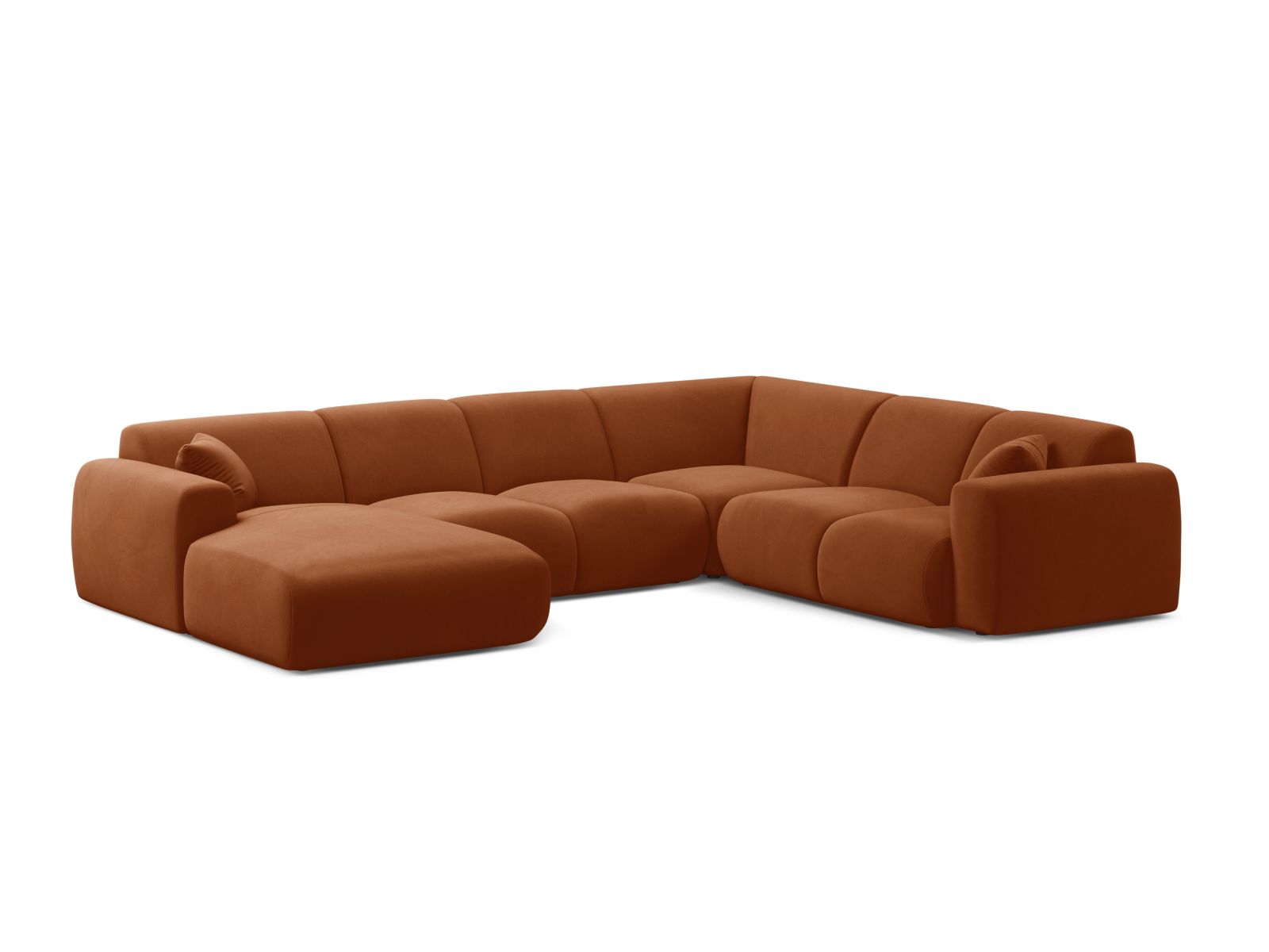 Velvet Modular Panoramic Right Corner Sofa, "Molino", 6 Seats, 326x252x72
