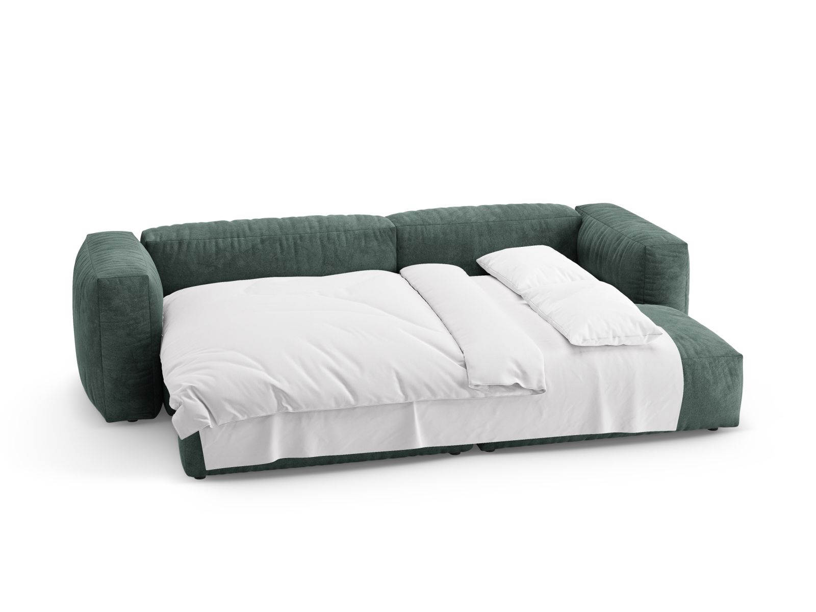 Velvet Right Corner Sofa With Bed Function, "Martina", 4 Seats, 280x170x75