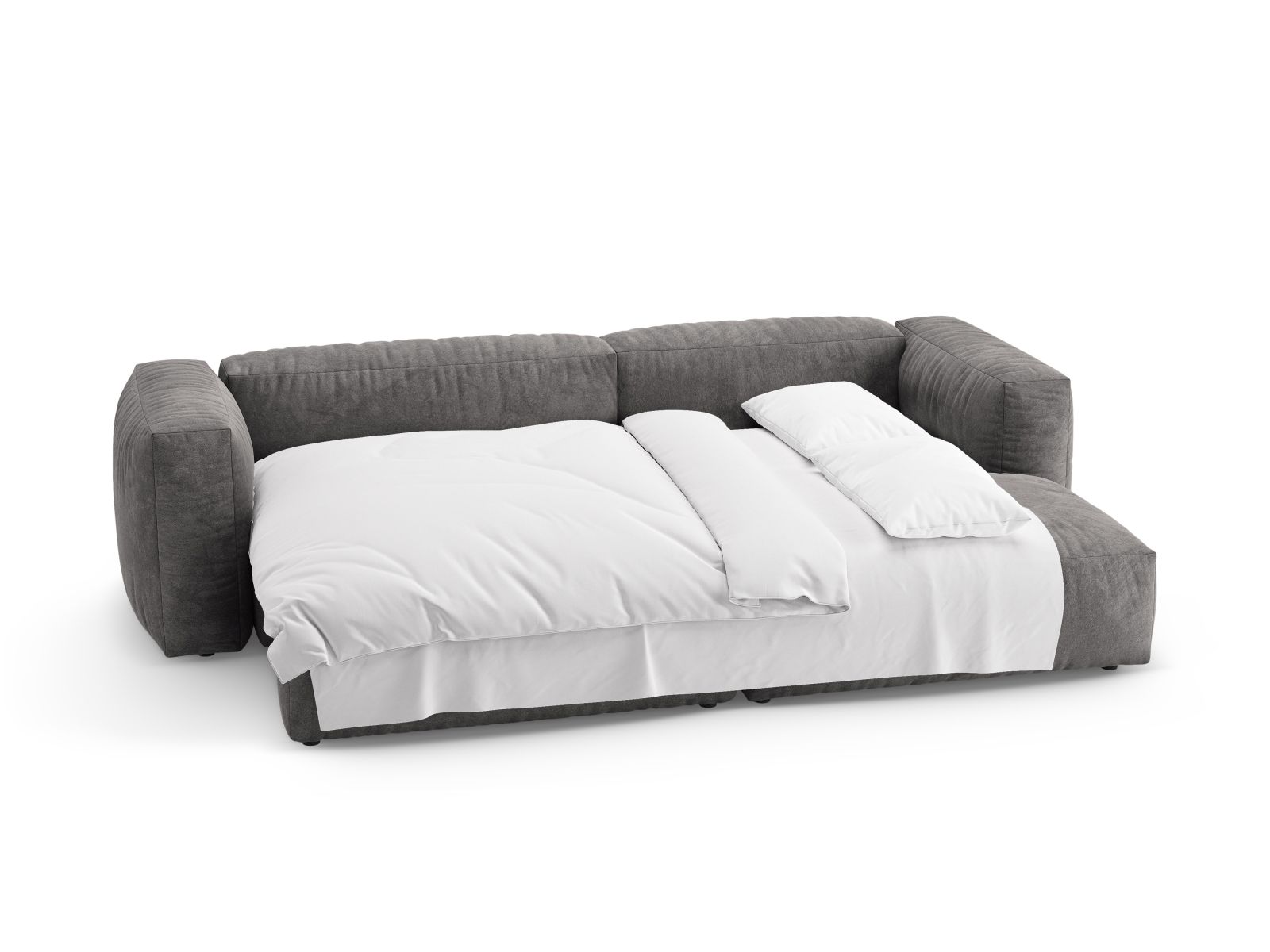 Velvet Right Corner Sofa With Bed Function, "Martina", 4 Seats, 280x170x75