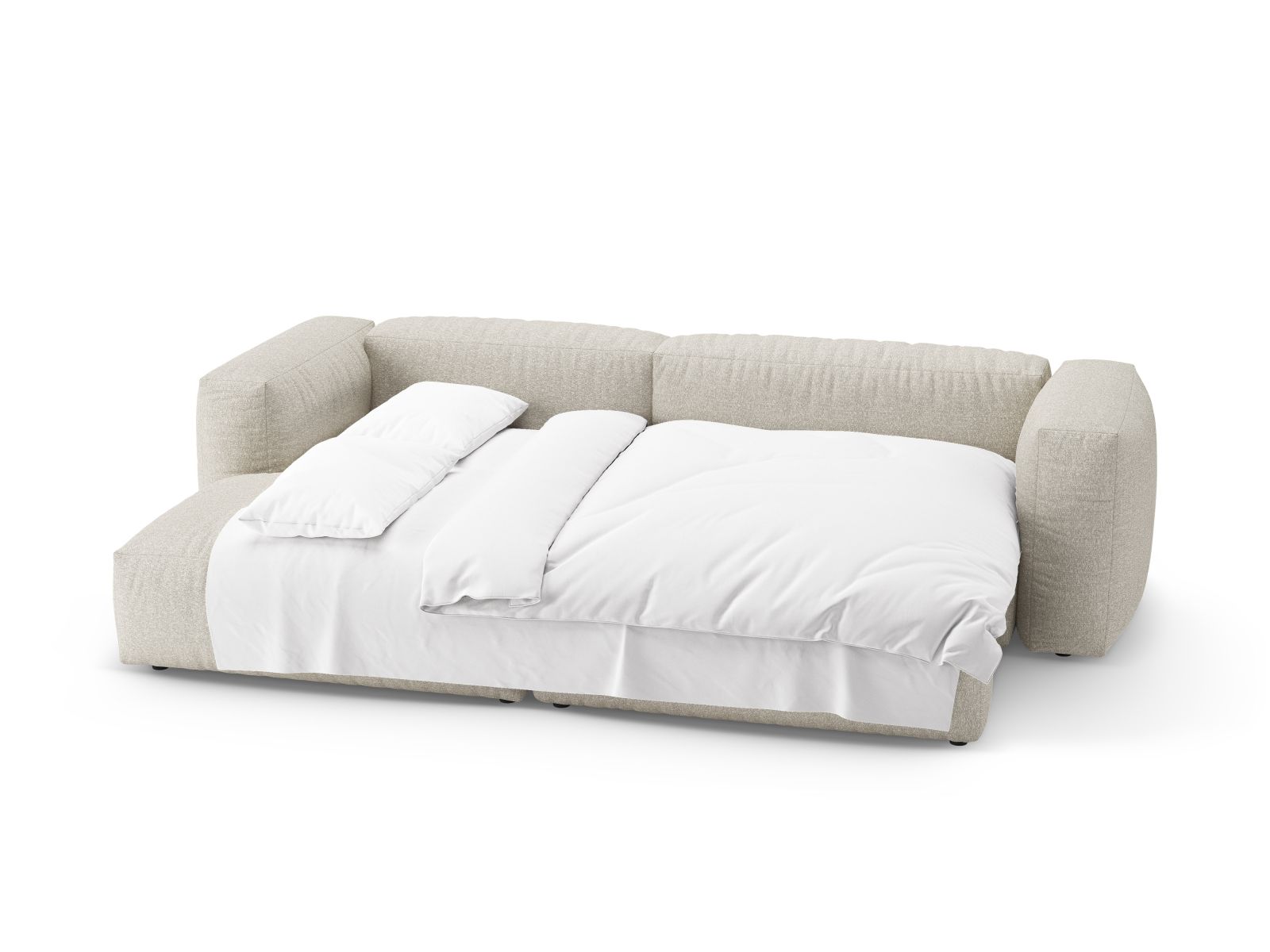 Boucle Left Corner Sofa With Bed Function And Box, "Martina", 4 Seats, 280x170x75