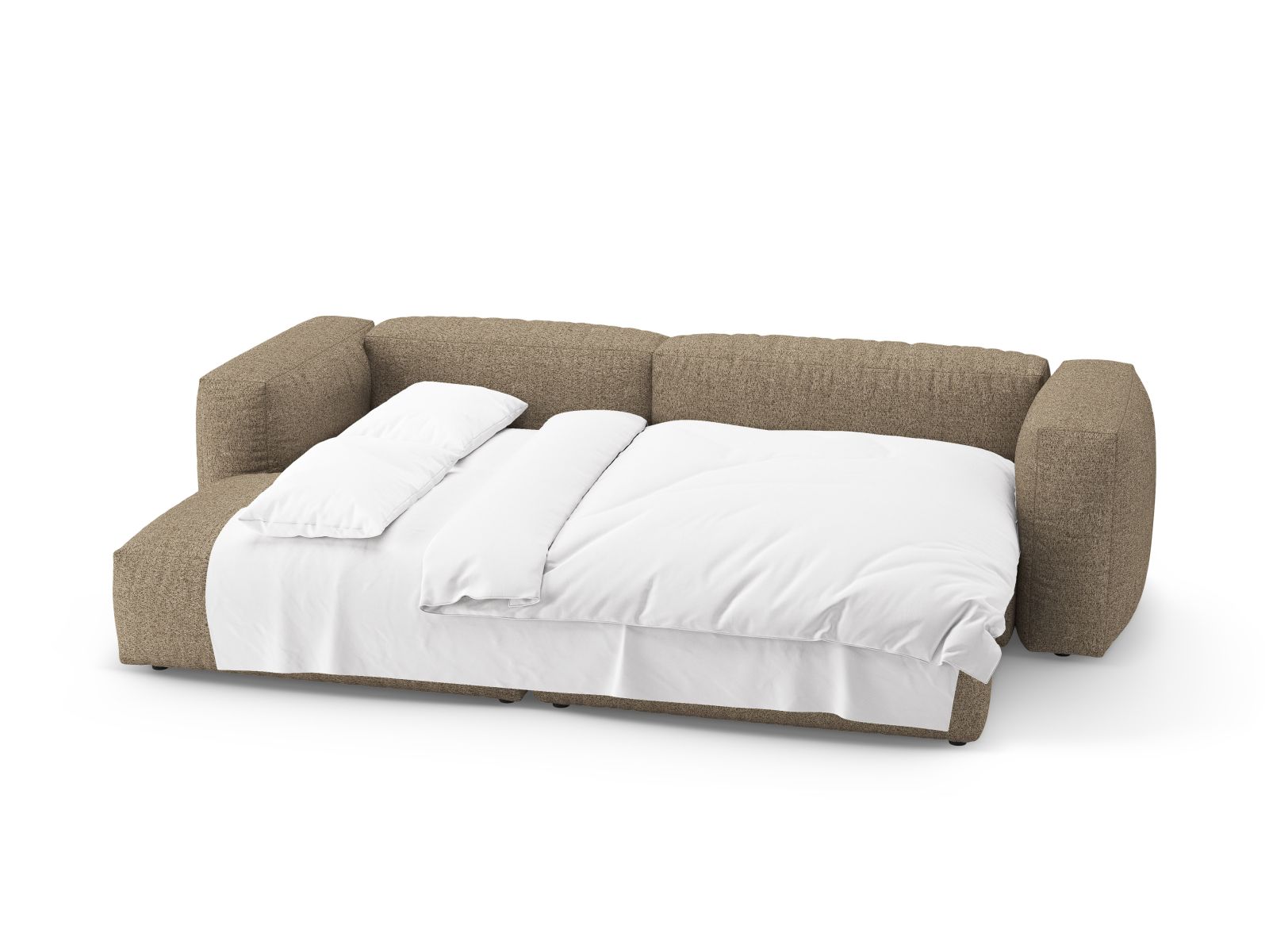 Boucle Left Corner Sofa With Bed Function And Box, "Martina", 4 Seats, 280x170x75