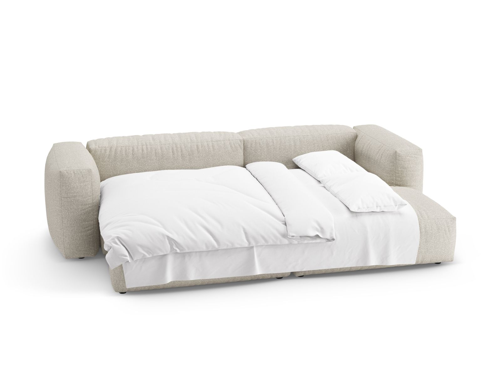 Boucle Right Corner Sofa With Bed Function And Box, "Martina", 4 Seats, 280x170x75