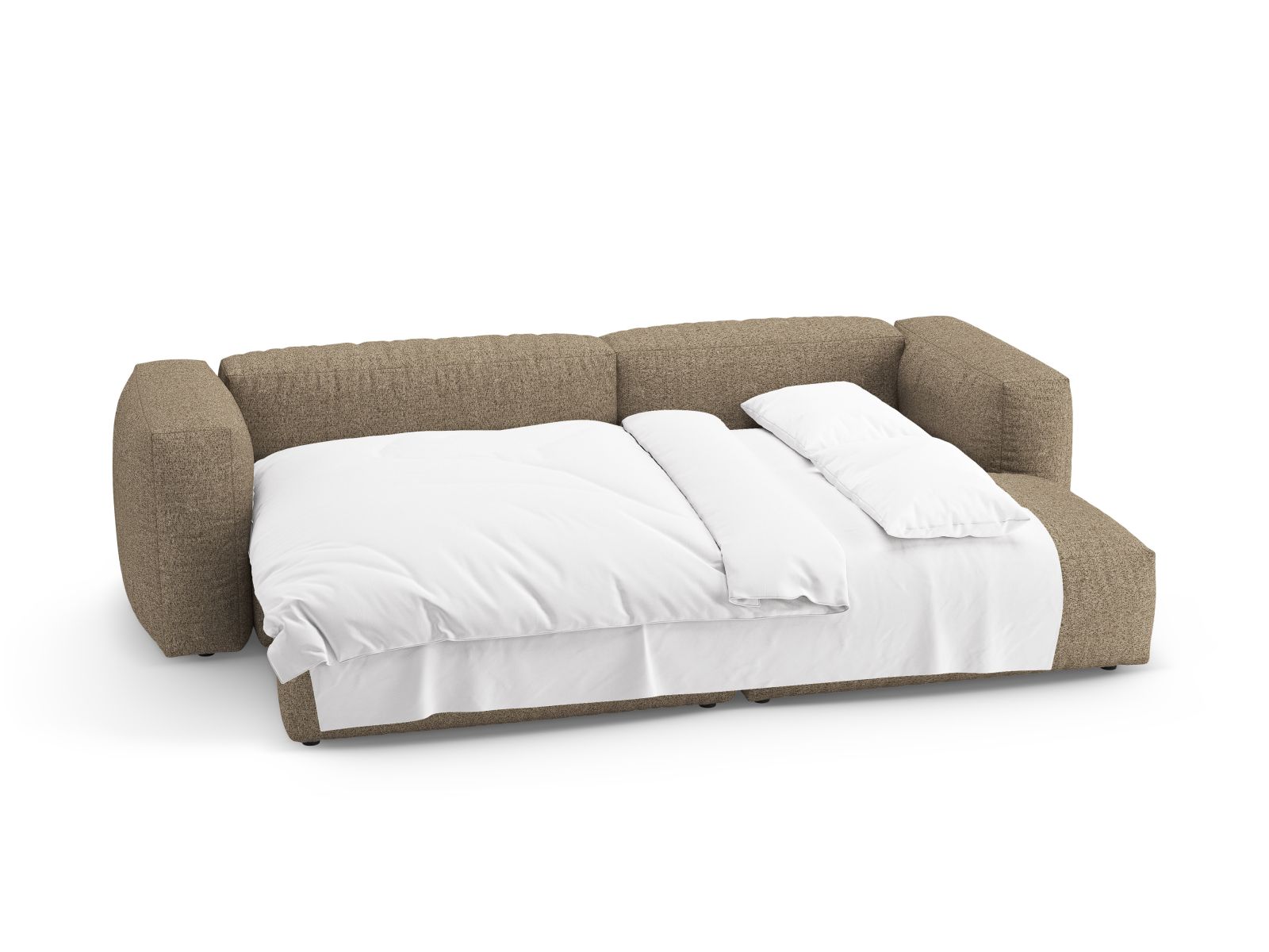 Boucle Right Corner Sofa With Bed Function And Box, "Martina", 4 Seats, 280x170x75