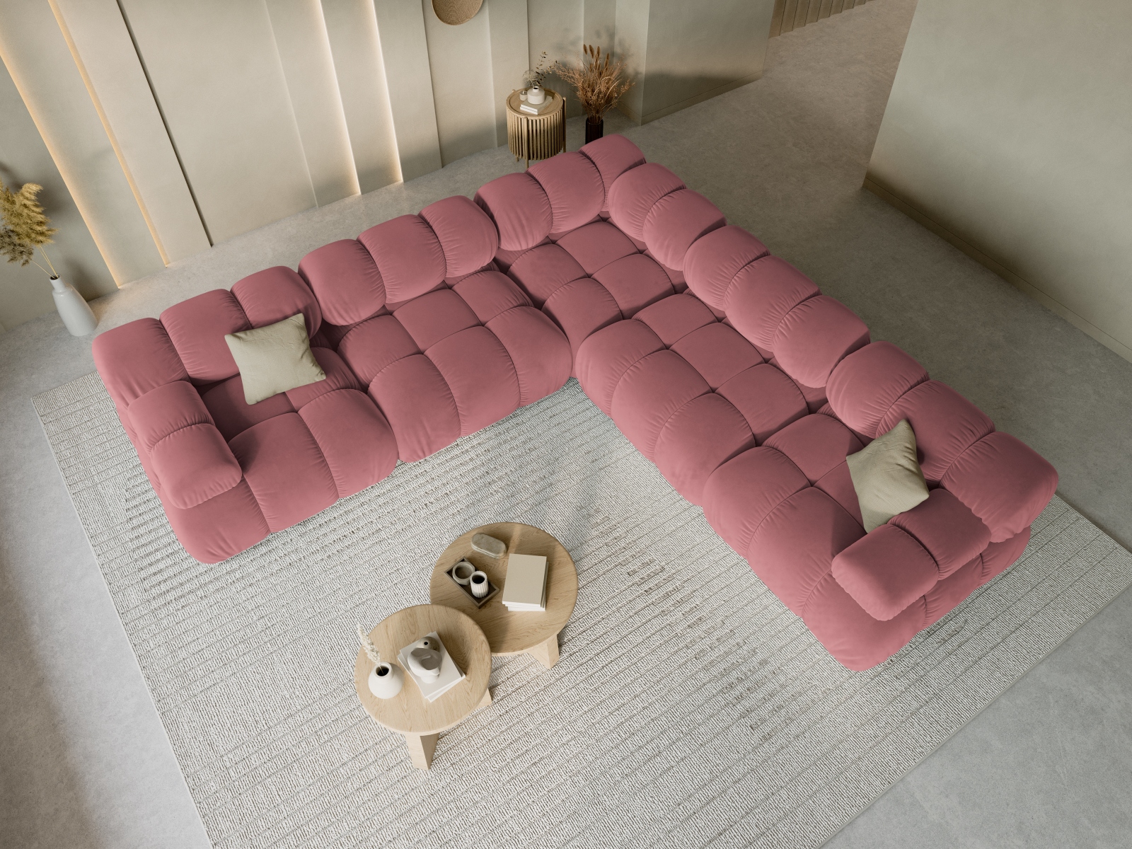 Velvet Symmetrical Corner Sofa, "Bellis", 5 Seats, 282x282x70