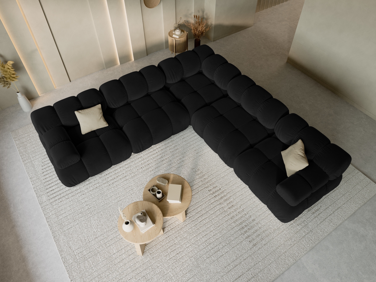 Velvet Symmetrical Corner Sofa, "Bellis", 5 Seats, 282x282x70