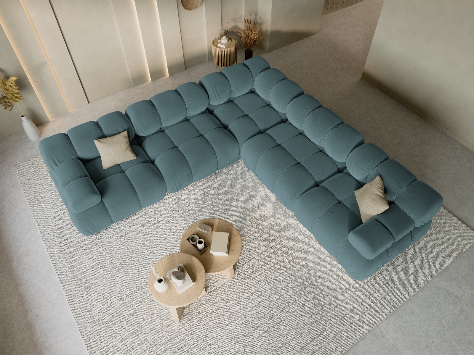 Velvet Symmetrical Corner Sofa, "Bellis", 5 Seats, 282x282x70