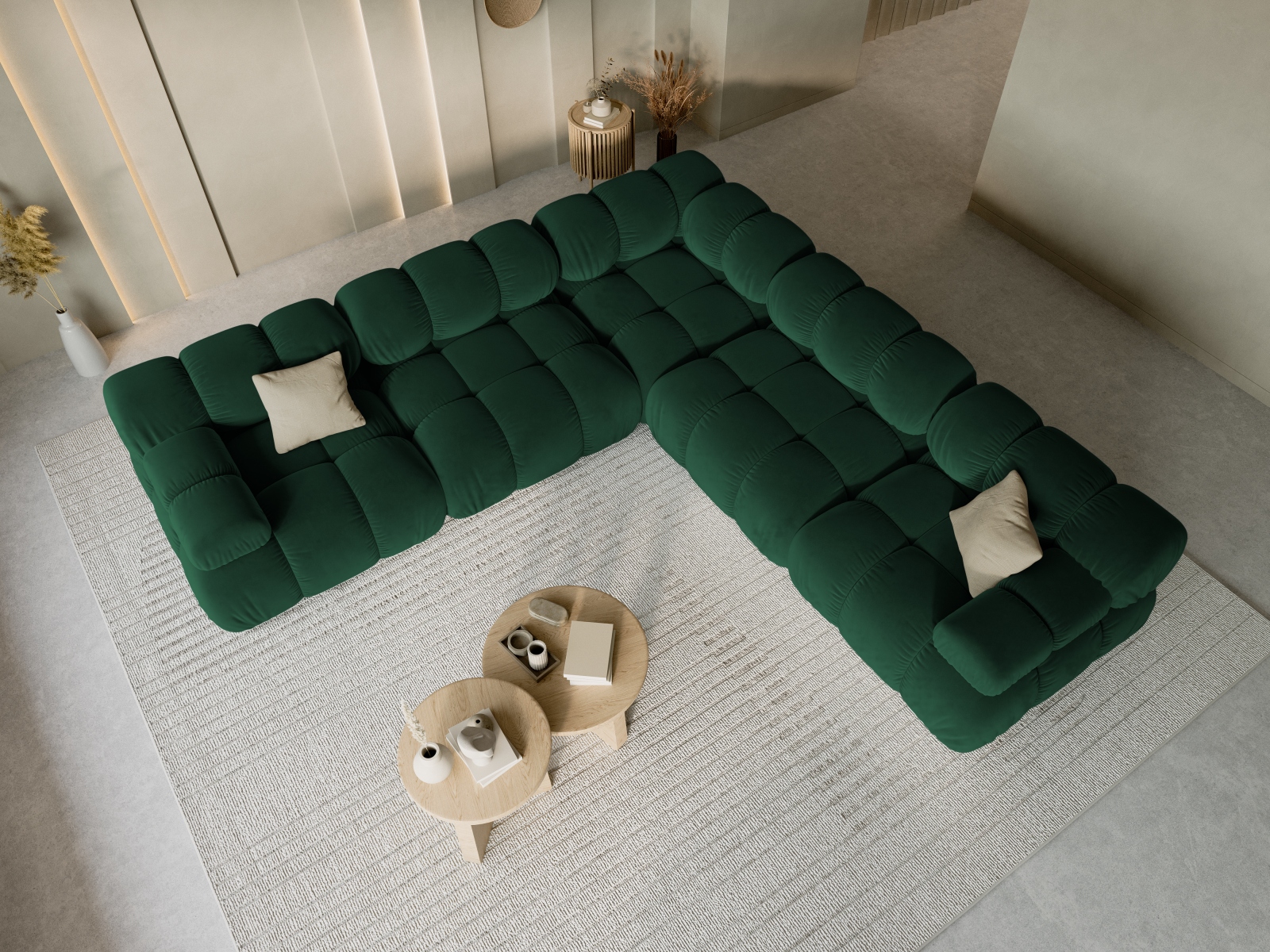 Velvet Symmetrical Corner Sofa, "Bellis", 5 Seats, 282x282x70