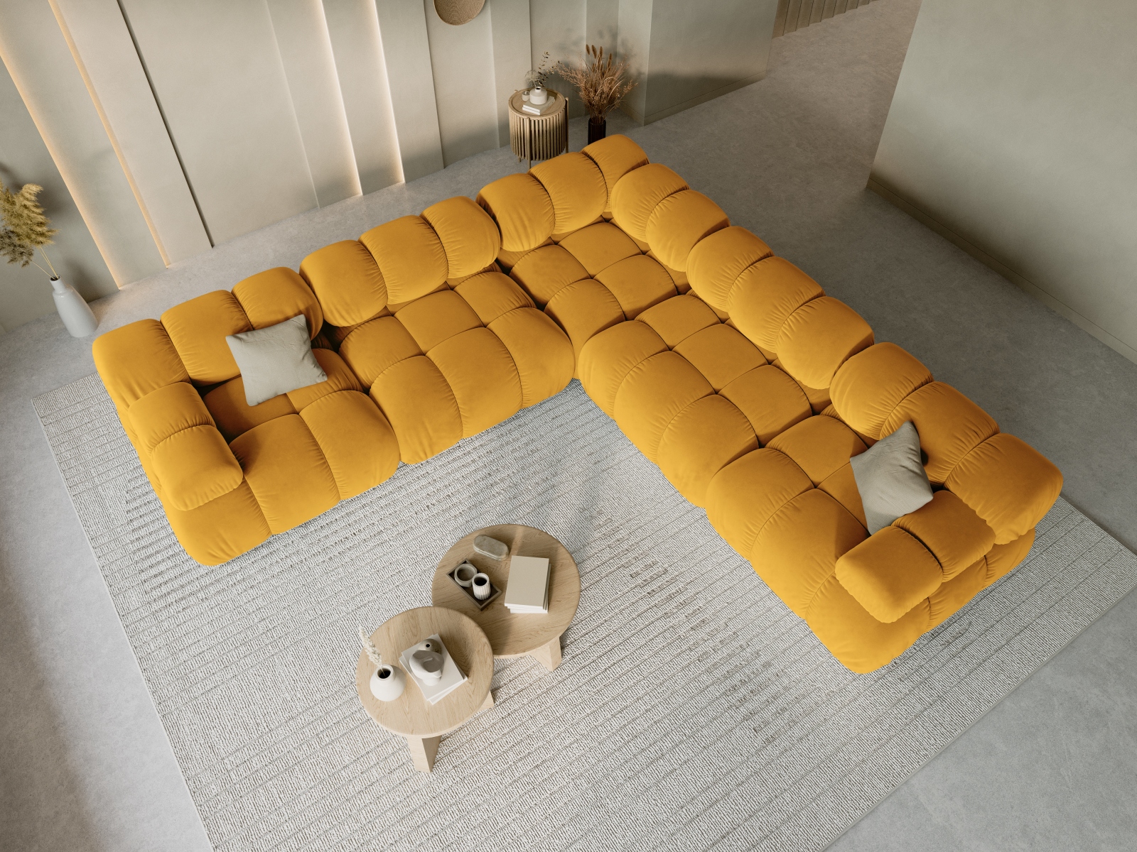 Velvet Symmetrical Corner Sofa, "Bellis", 5 Seats, 282x282x70
