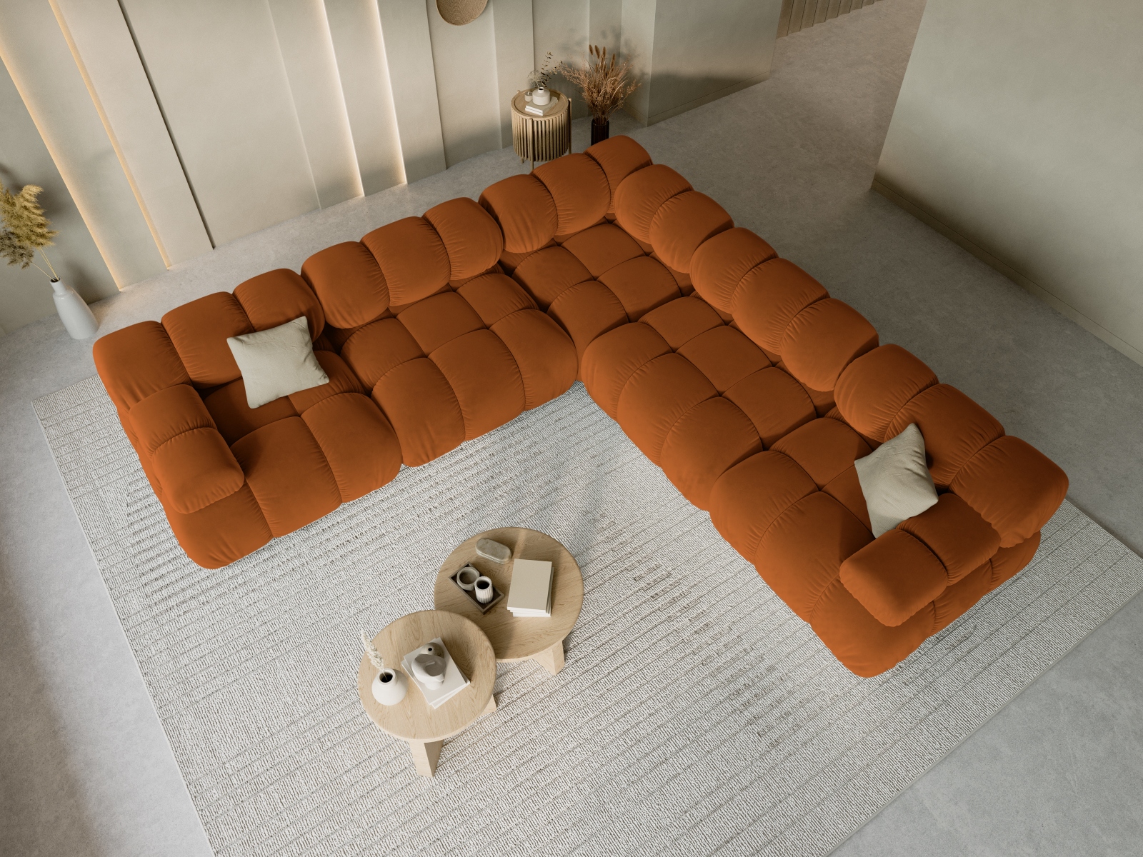 Velvet Symmetrical Corner Sofa, "Bellis", 5 Seats, 282x282x70