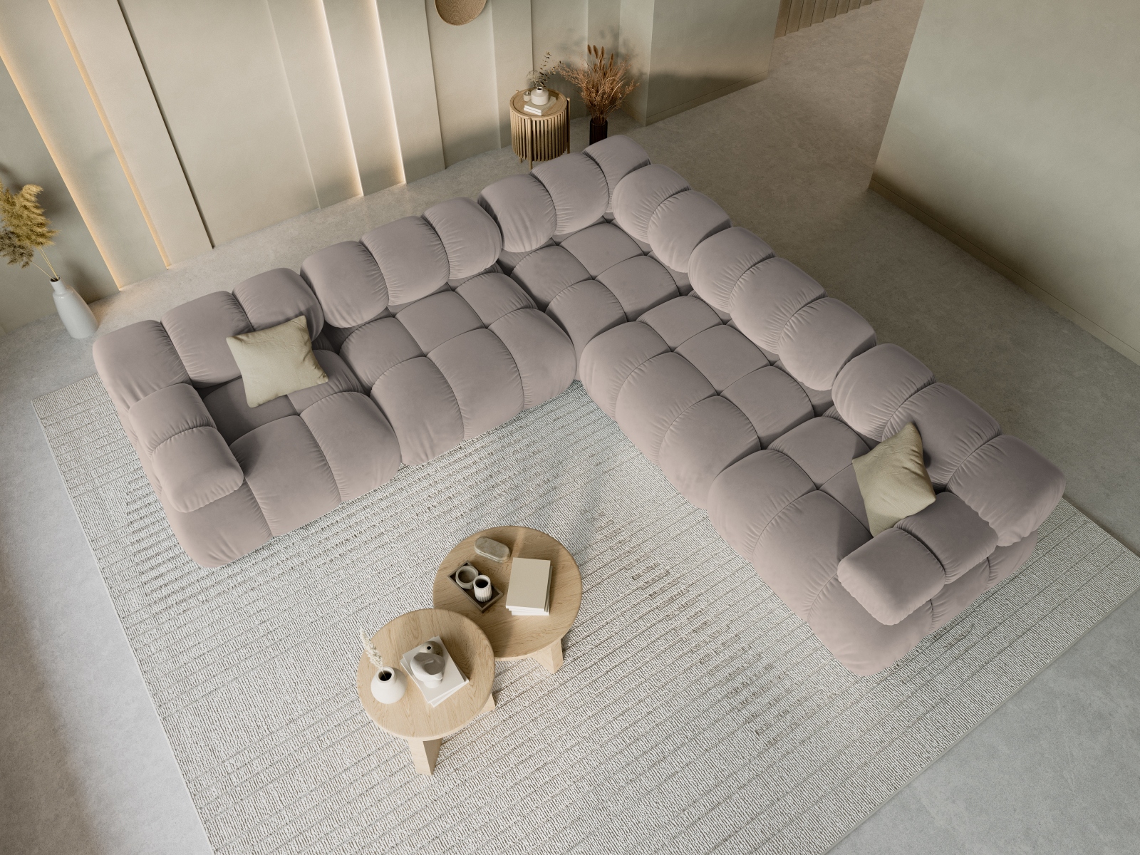 Velvet Symmetrical Corner Sofa, "Bellis", 5 Seats, 282x282x70