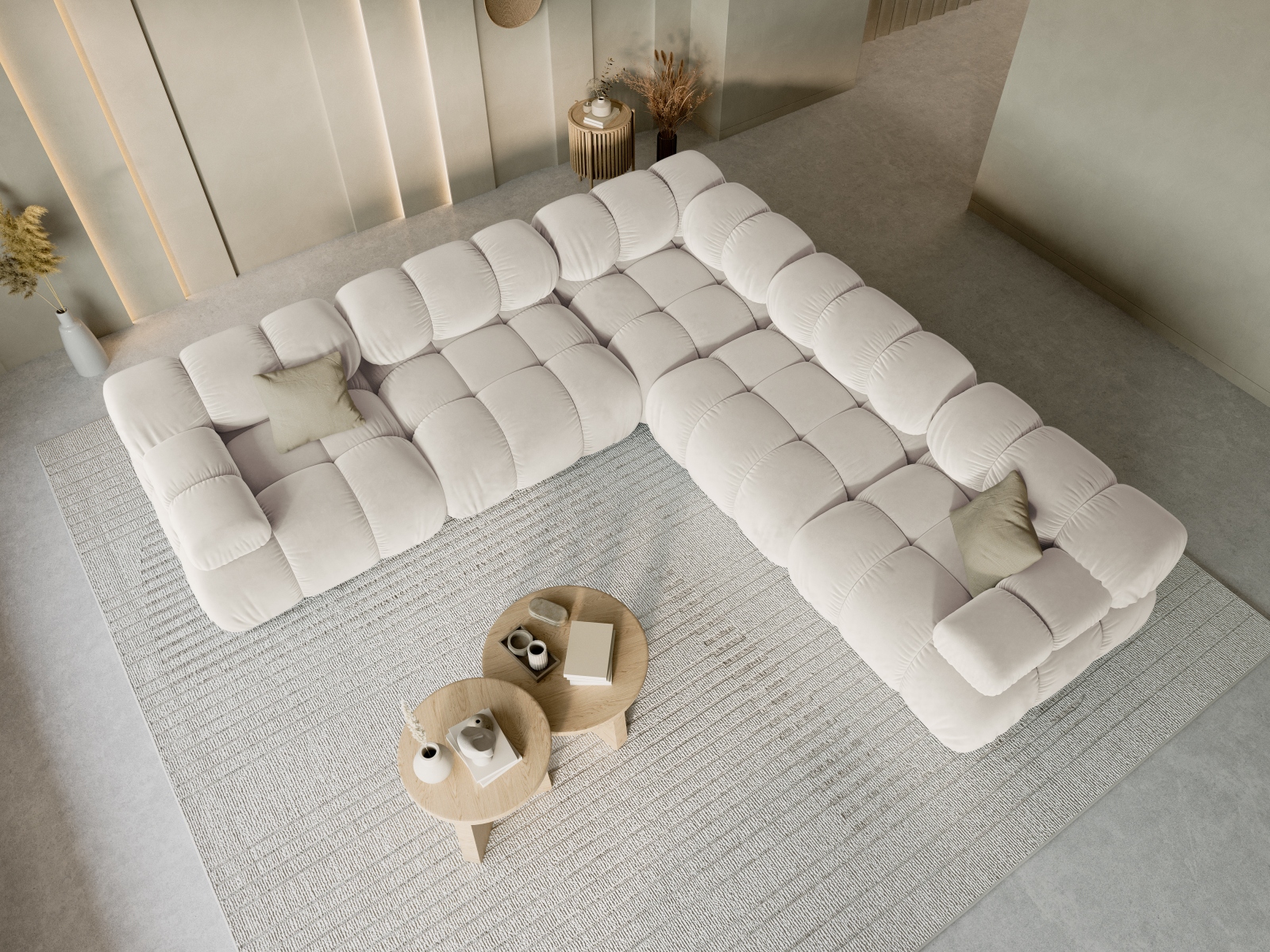 Velvet Symmetrical Corner Sofa, "Bellis", 5 Seats, 282x282x70