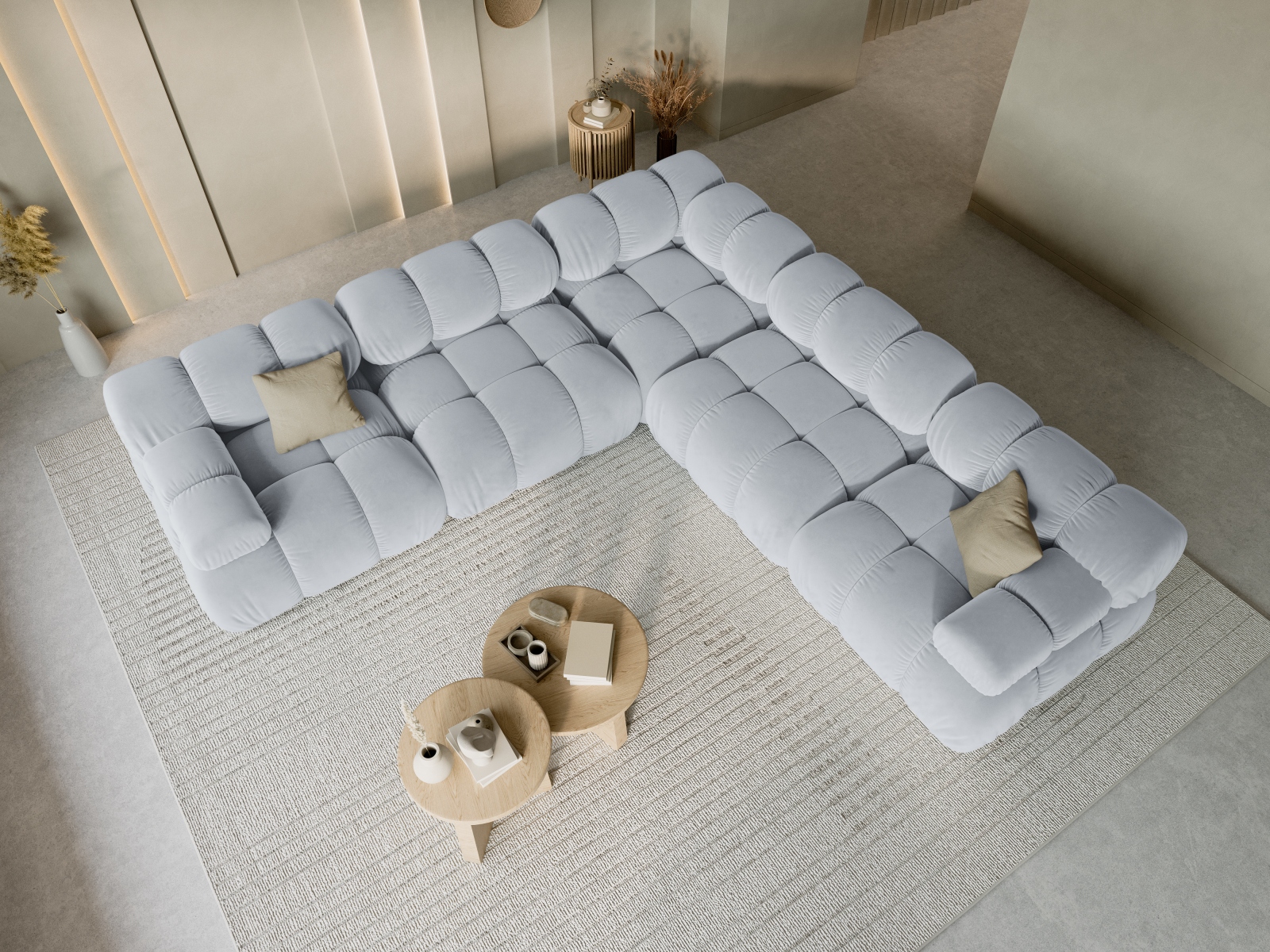 Velvet Symmetrical Corner Sofa, "Bellis", 5 Seats, 282x282x70