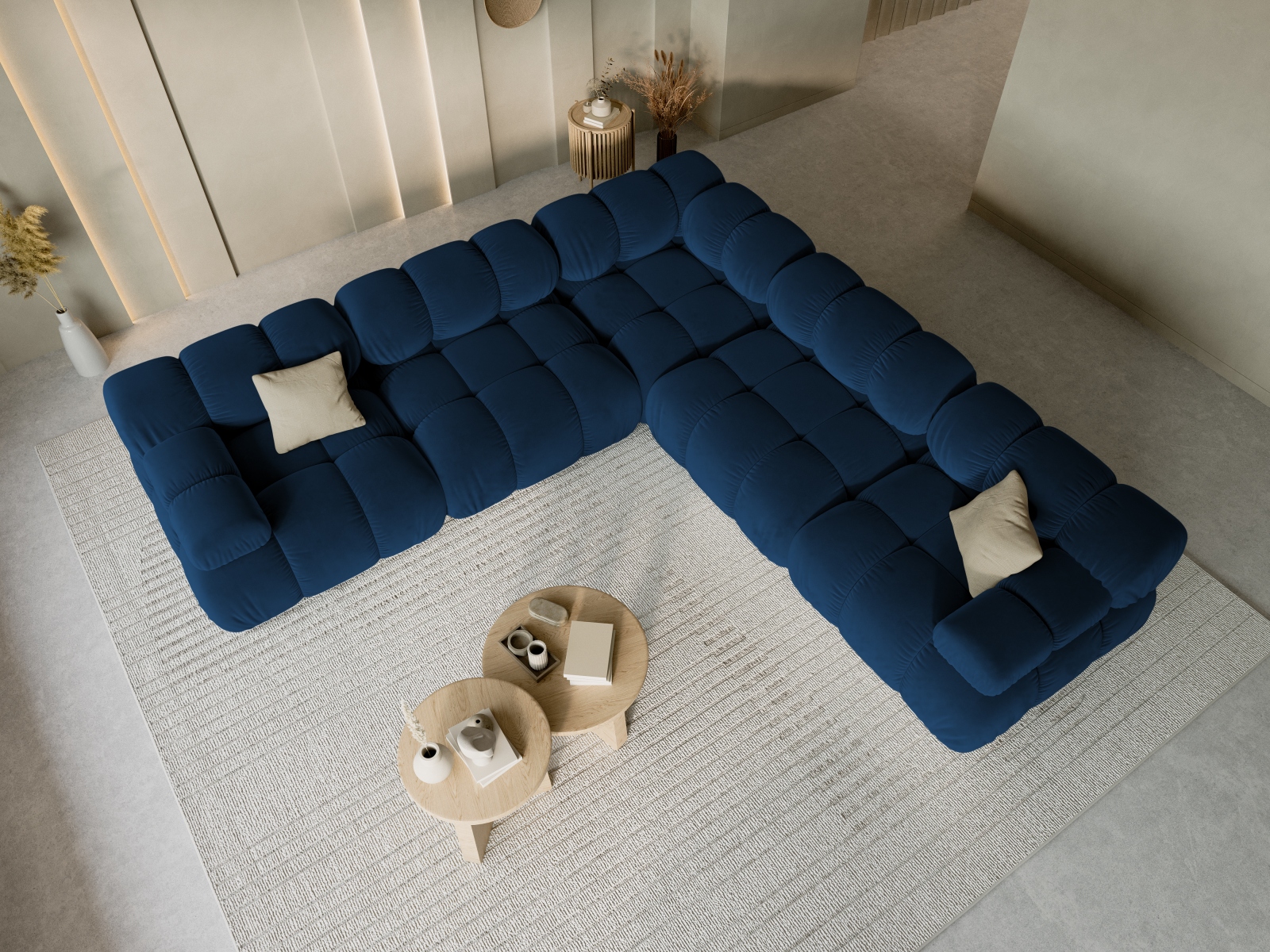 Velvet Symmetrical Corner Sofa, "Bellis", 5 Seats, 282x282x70