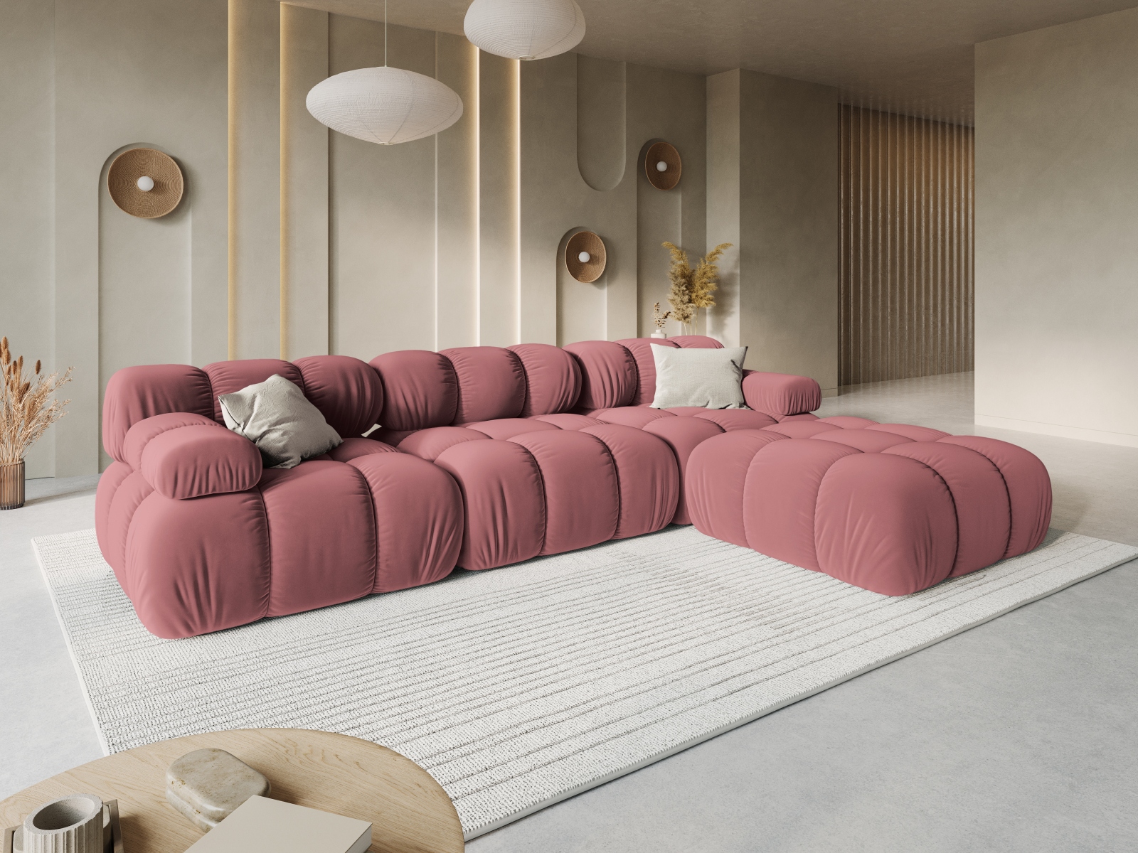 Velvet Modular Sofa, "Bellis", 3 Seats, 282x94x70