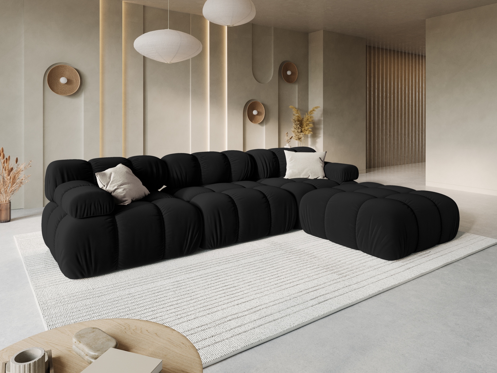 Velvet Modular Sofa, "Bellis", 3 Seats, 282x94x70