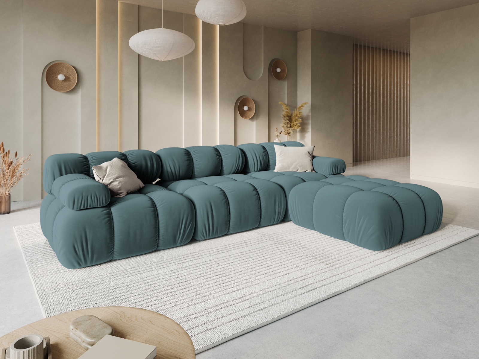 Velvet Modular Sofa, "Bellis", 3 Seats, 282x94x70