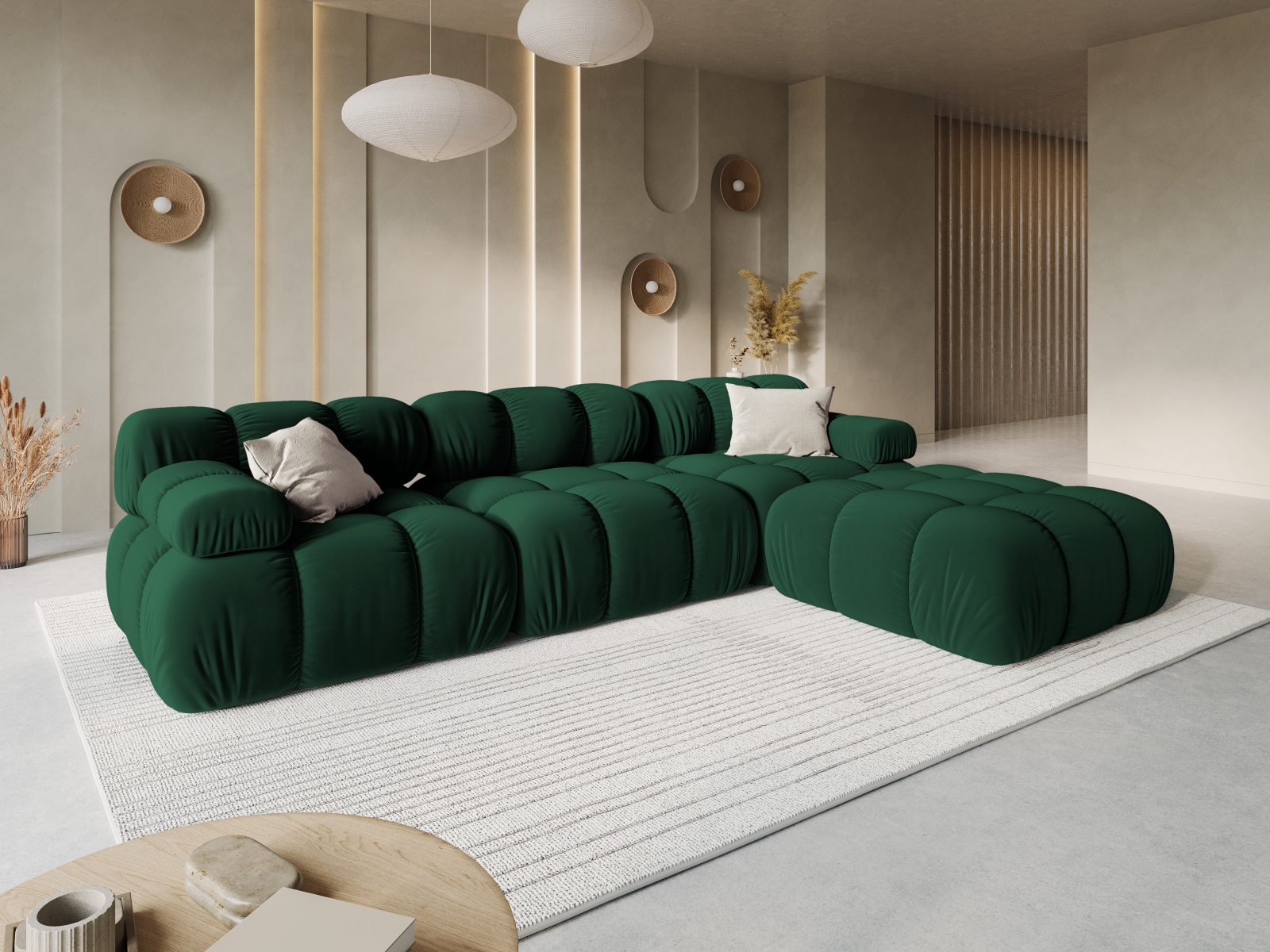 Velvet Modular Sofa, "Bellis", 3 Seats, 282x94x70