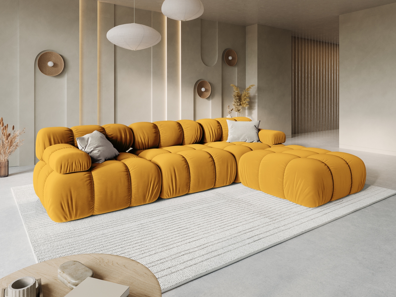 Velvet Modular Sofa, "Bellis", 3 Seats, 282x94x70