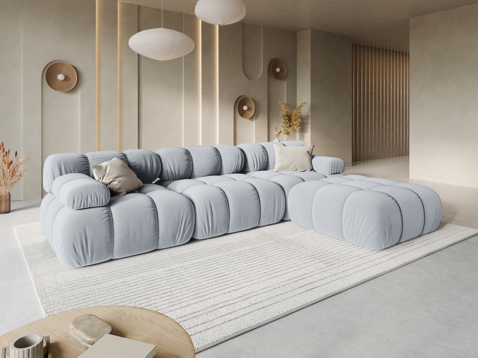 Velvet Modular Sofa, "Bellis", 3 Seats, 282x94x70