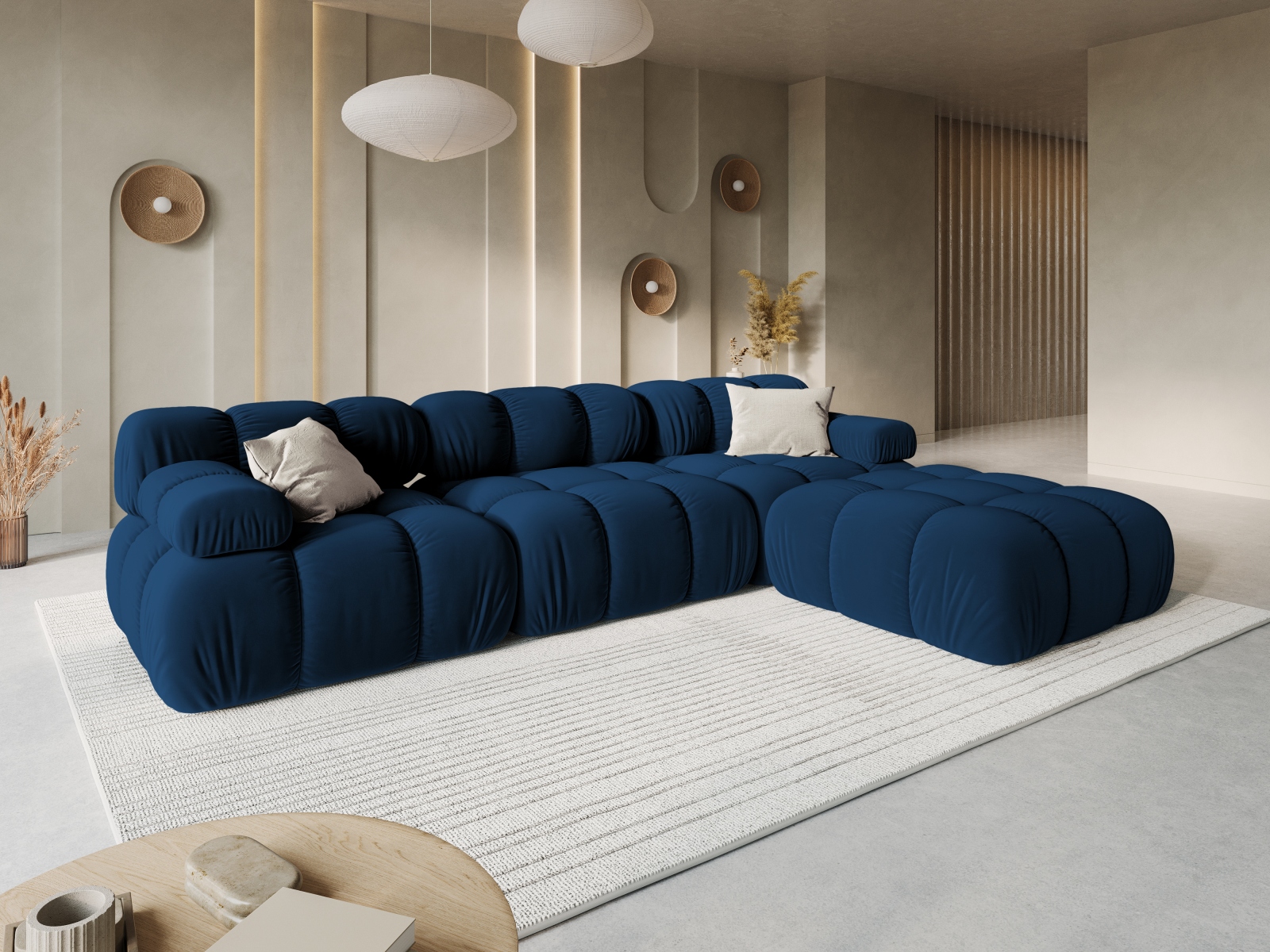 Velvet Modular Sofa, "Bellis", 3 Seats, 282x94x70