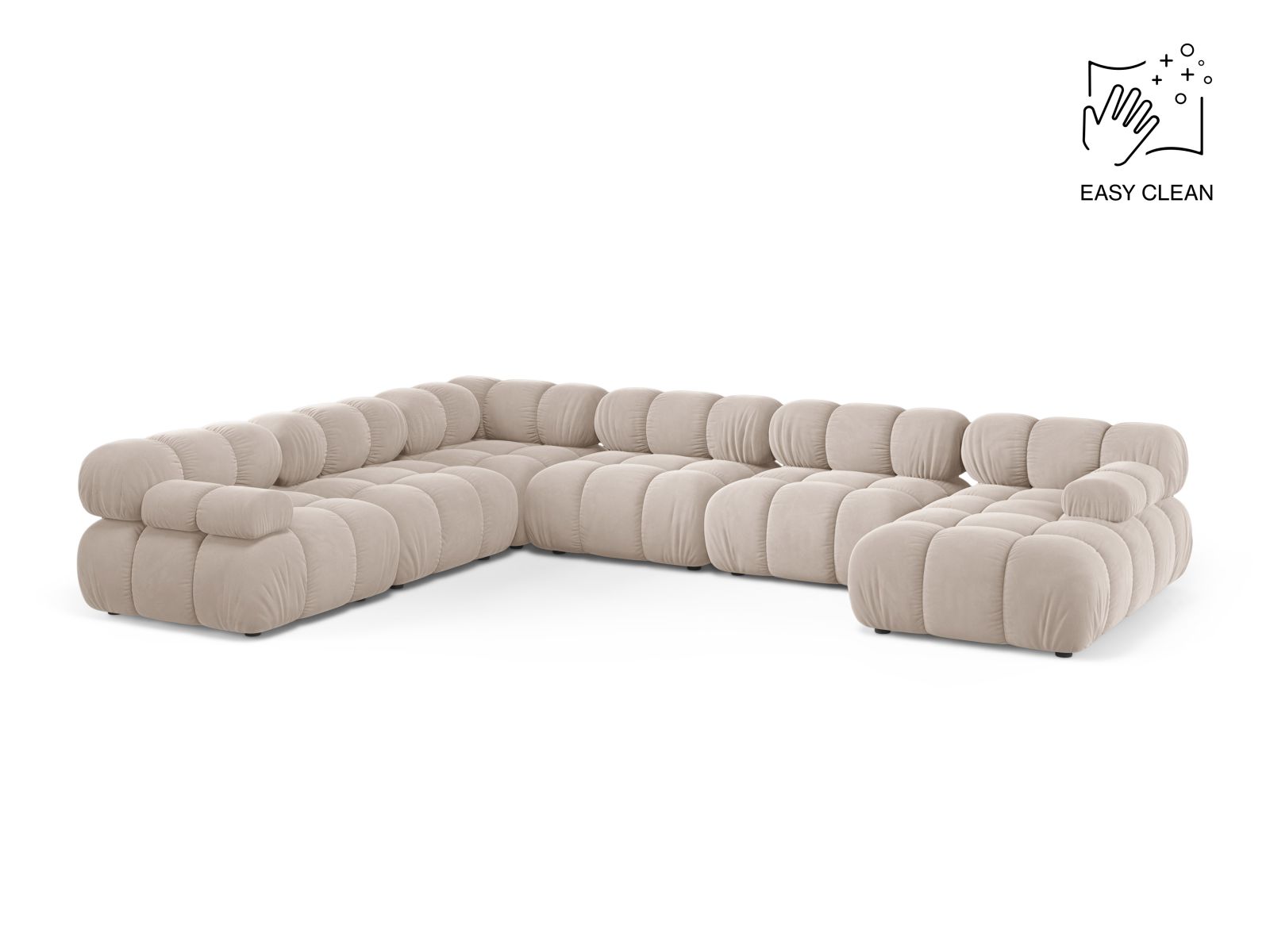 Velvet Modular Panoramic Left Corner Sofa, "Bellis", 8 Seats, 376x282x70