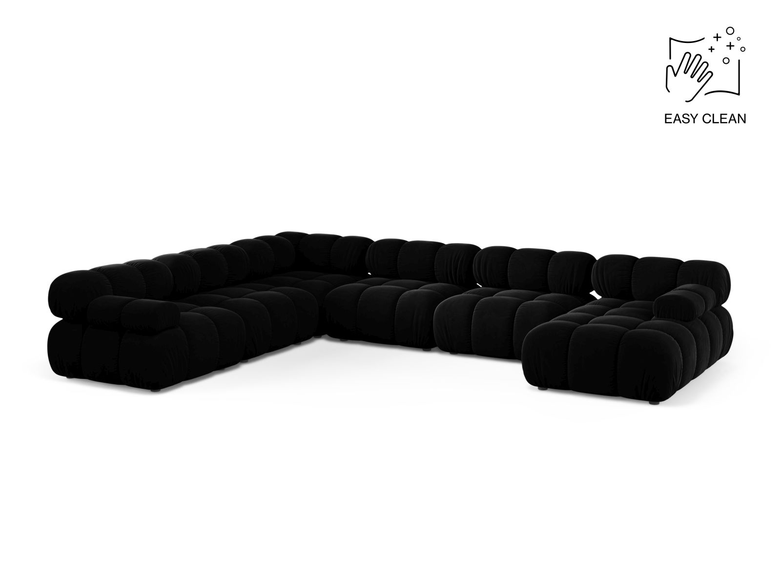 Velvet Modular Panoramic Left Corner Sofa, "Bellis", 8 Seats, 376x282x70