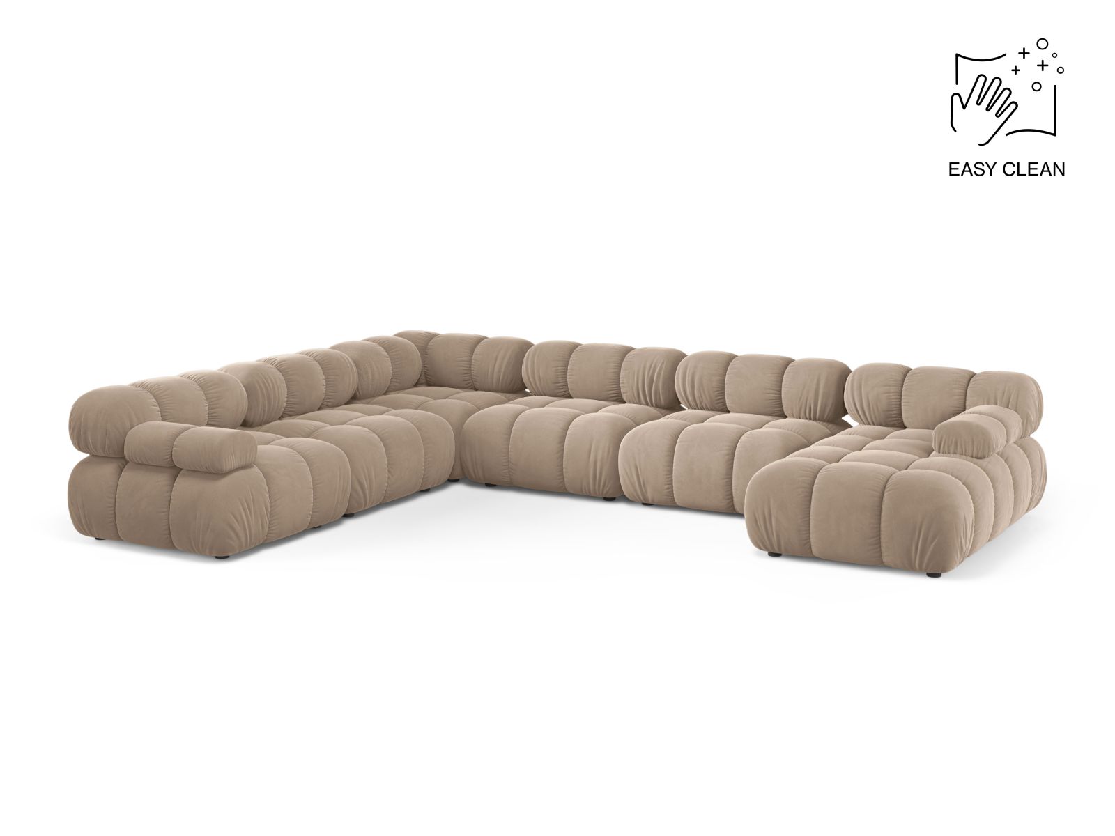 Velvet Modular Panoramic Left Corner Sofa, "Bellis", 8 Seats, 376x282x70