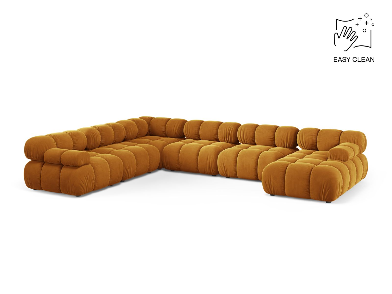 Velvet Modular Panoramic Left Corner Sofa, "Bellis", 8 Seats, 376x282x70
