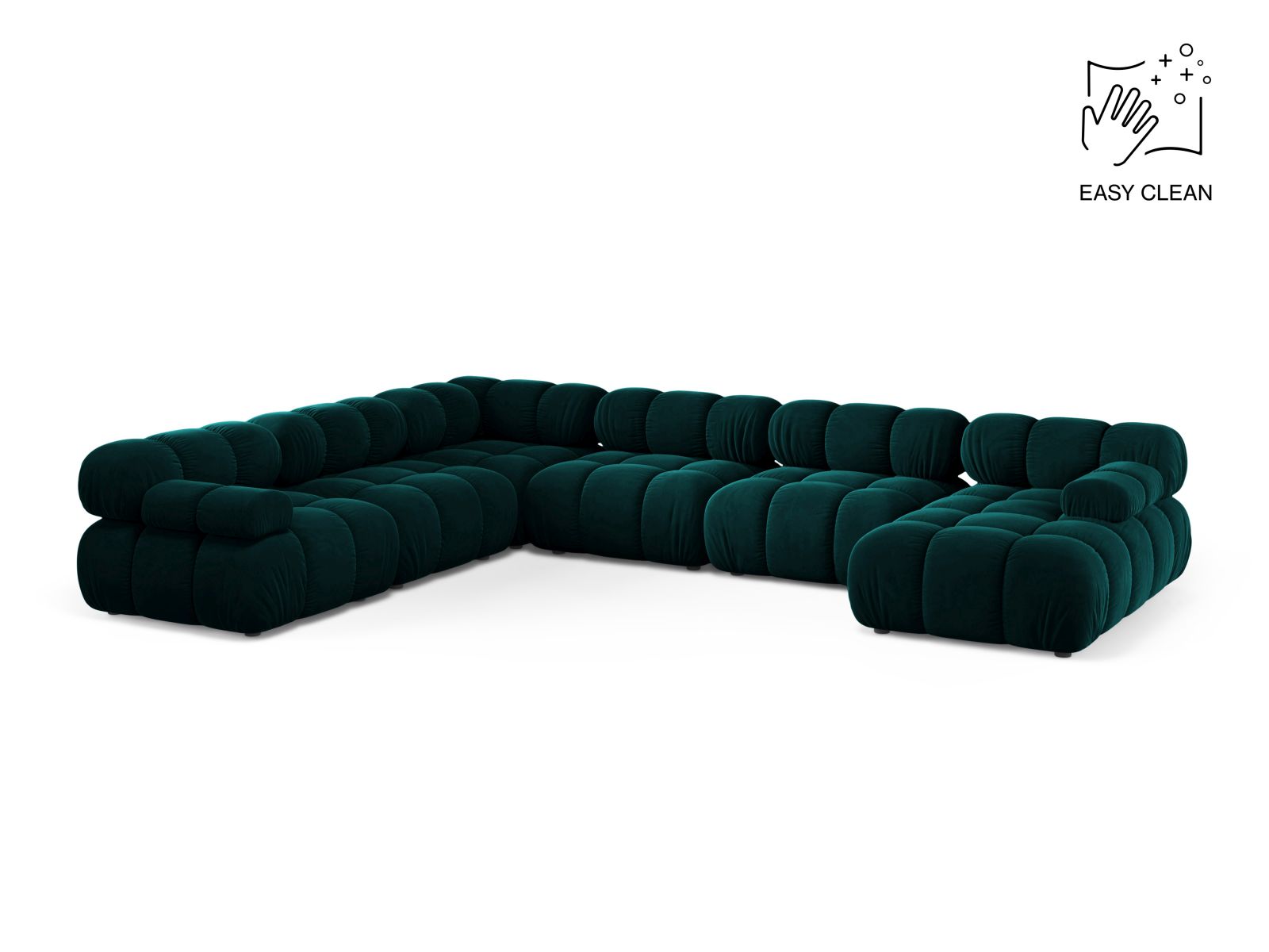 Velvet Modular Panoramic Left Corner Sofa, "Bellis", 8 Seats, 376x282x70