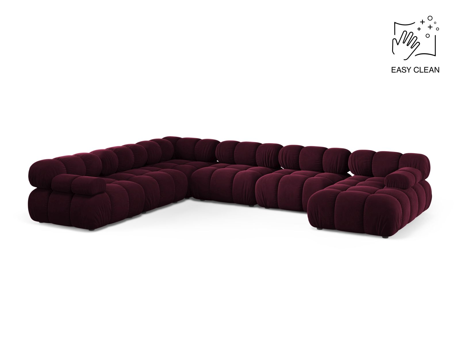 Velvet Modular Panoramic Left Corner Sofa, "Bellis", 8 Seats, 376x282x70