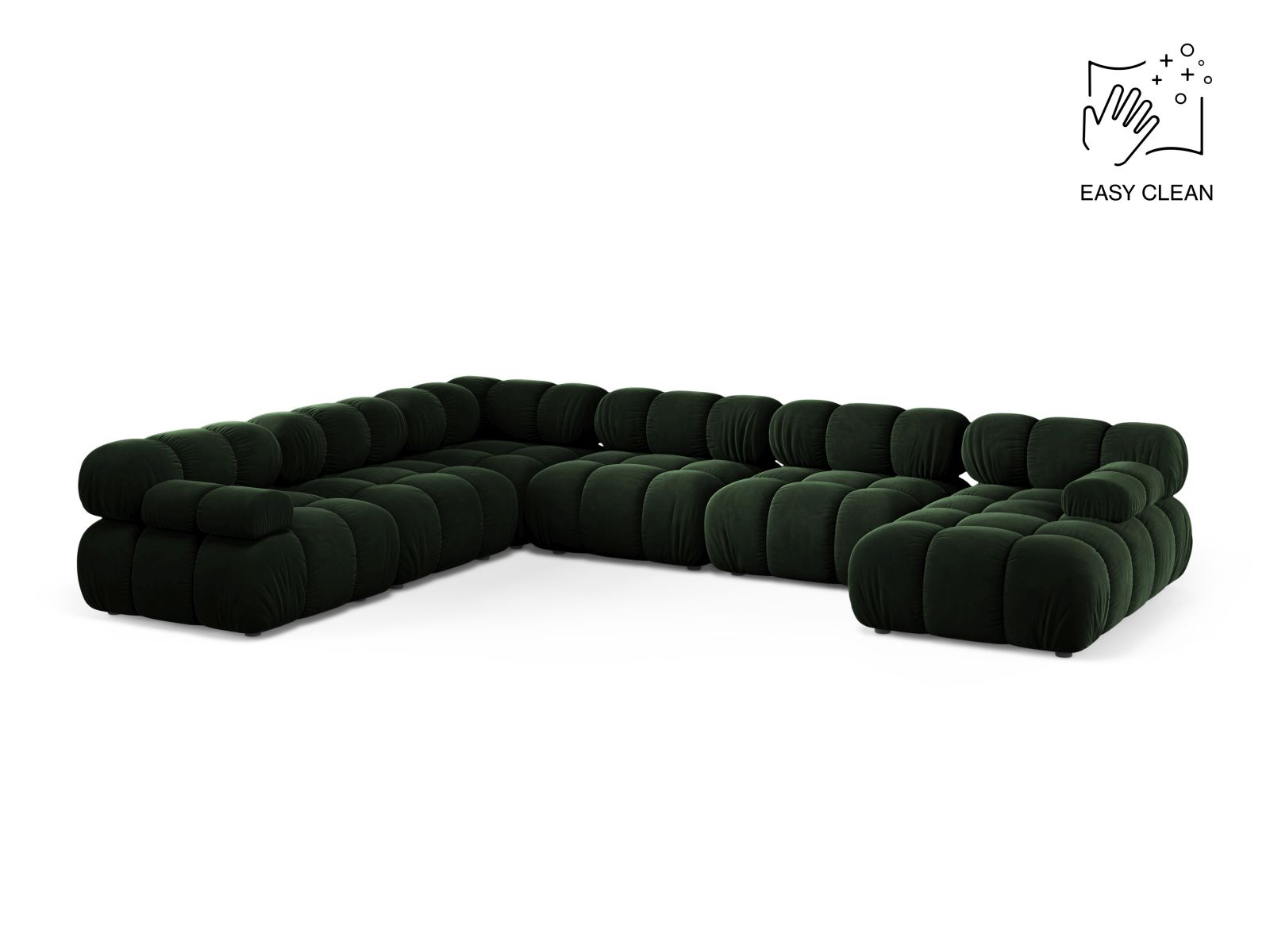 Velvet Modular Panoramic Left Corner Sofa, "Bellis", 8 Seats, 376x282x70