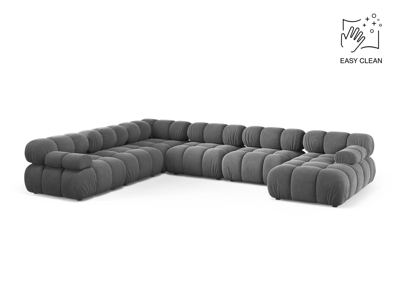 Velvet Modular Panoramic Left Corner Sofa, "Bellis", 8 Seats, 376x282x70