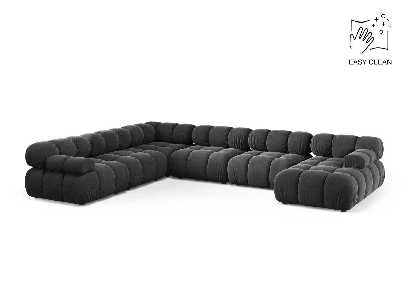 Velvet Modular Panoramic Left Corner Sofa, "Bellis", 8 Seats, 376x282x70