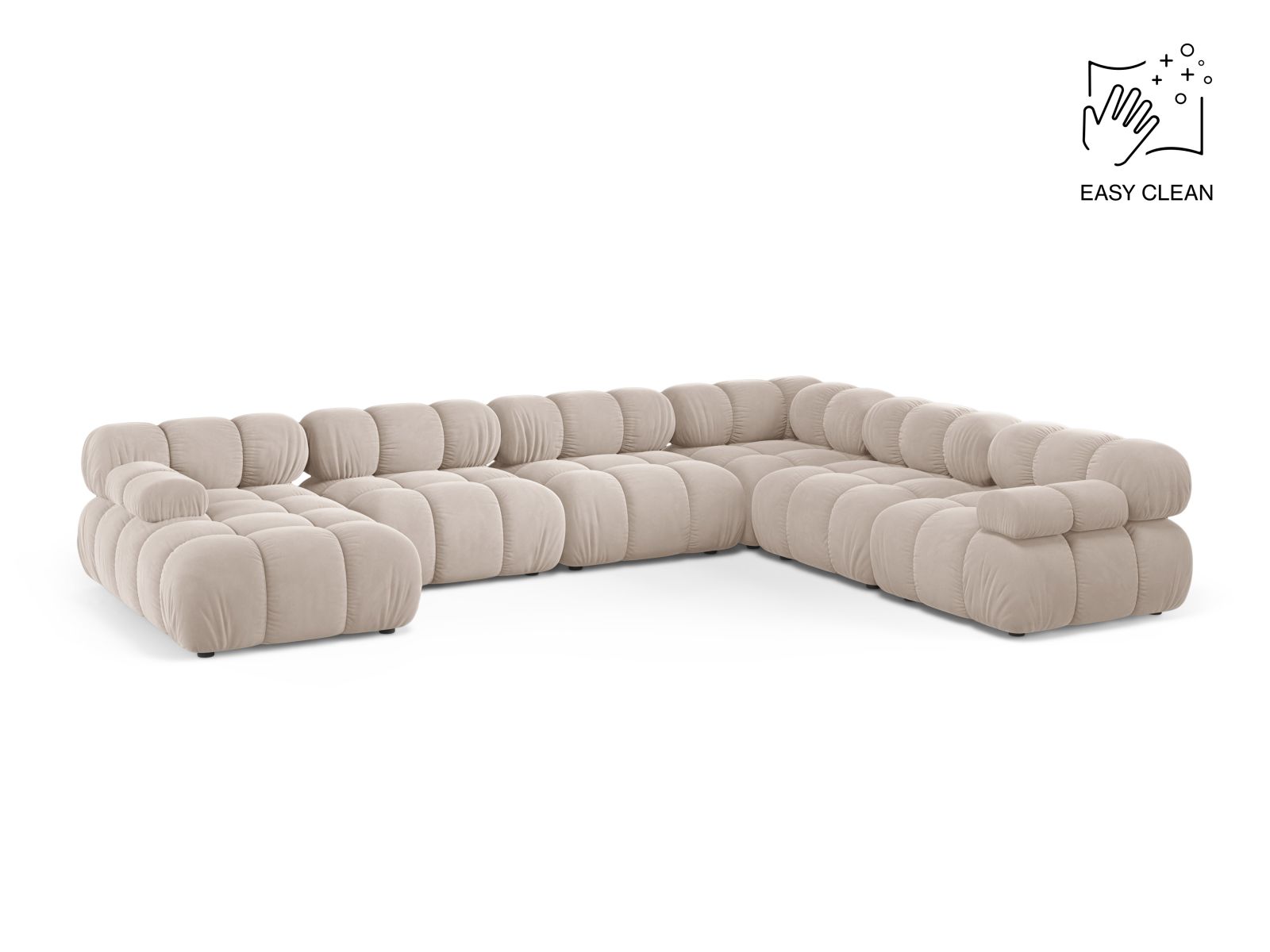 Velvet Modular Panoramic Right Corner Sofa, "Bellis", 8 Seats, 376x282x70