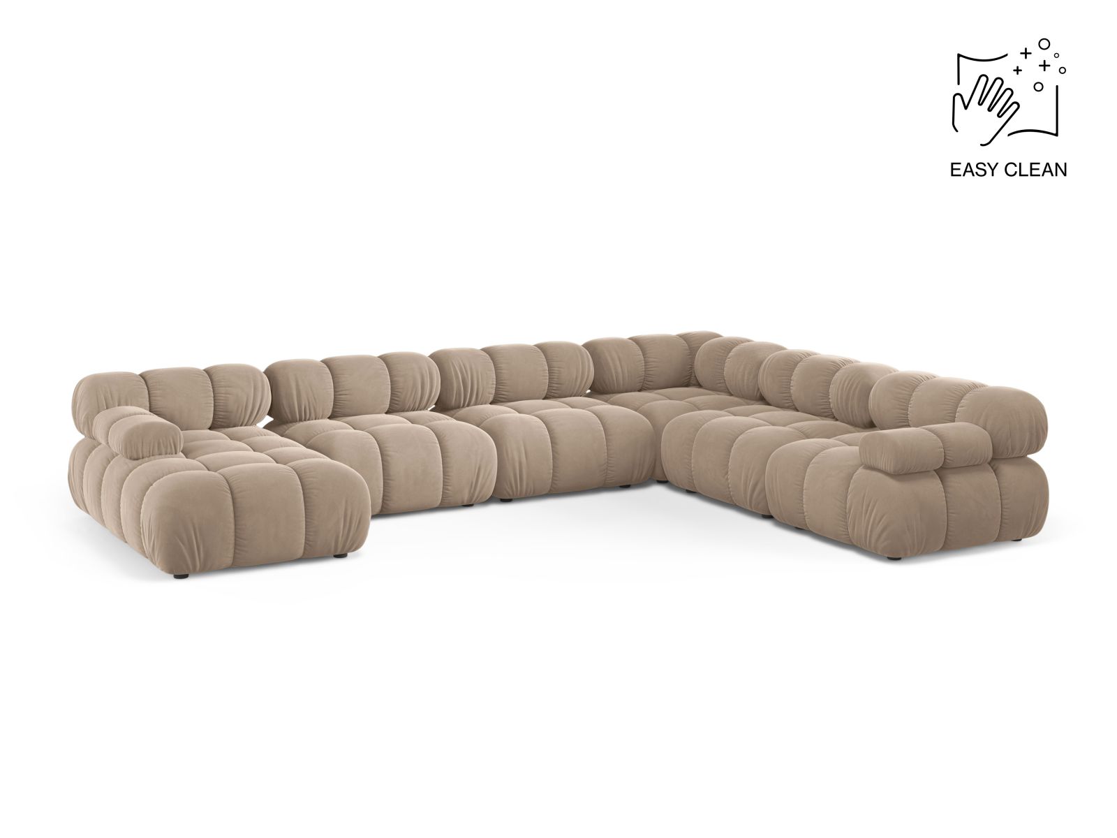 Velvet Modular Panoramic Right Corner Sofa, "Bellis", 8 Seats, 376x282x70