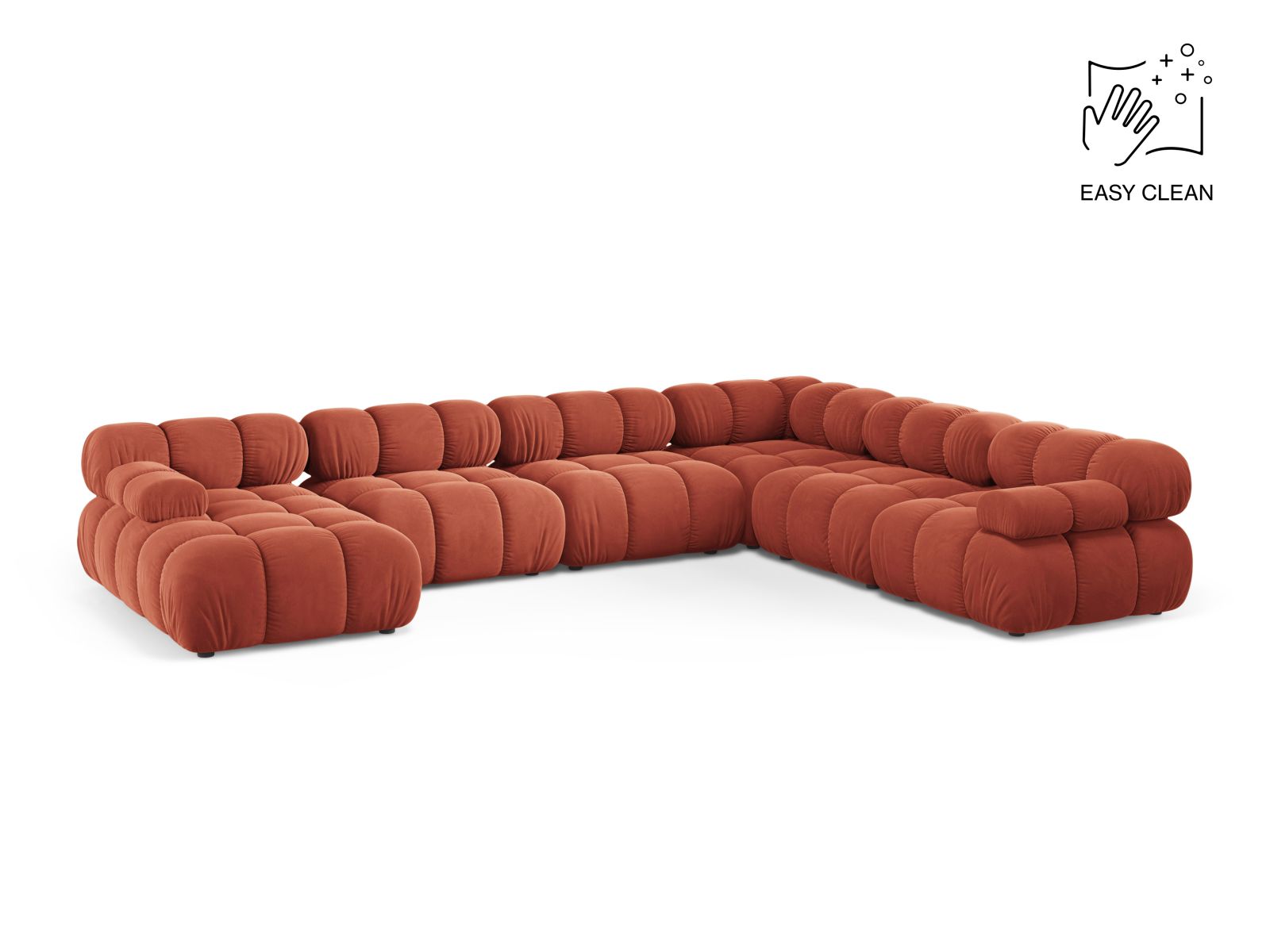 Velvet Modular Panoramic Right Corner Sofa, "Bellis", 8 Seats, 376x282x70