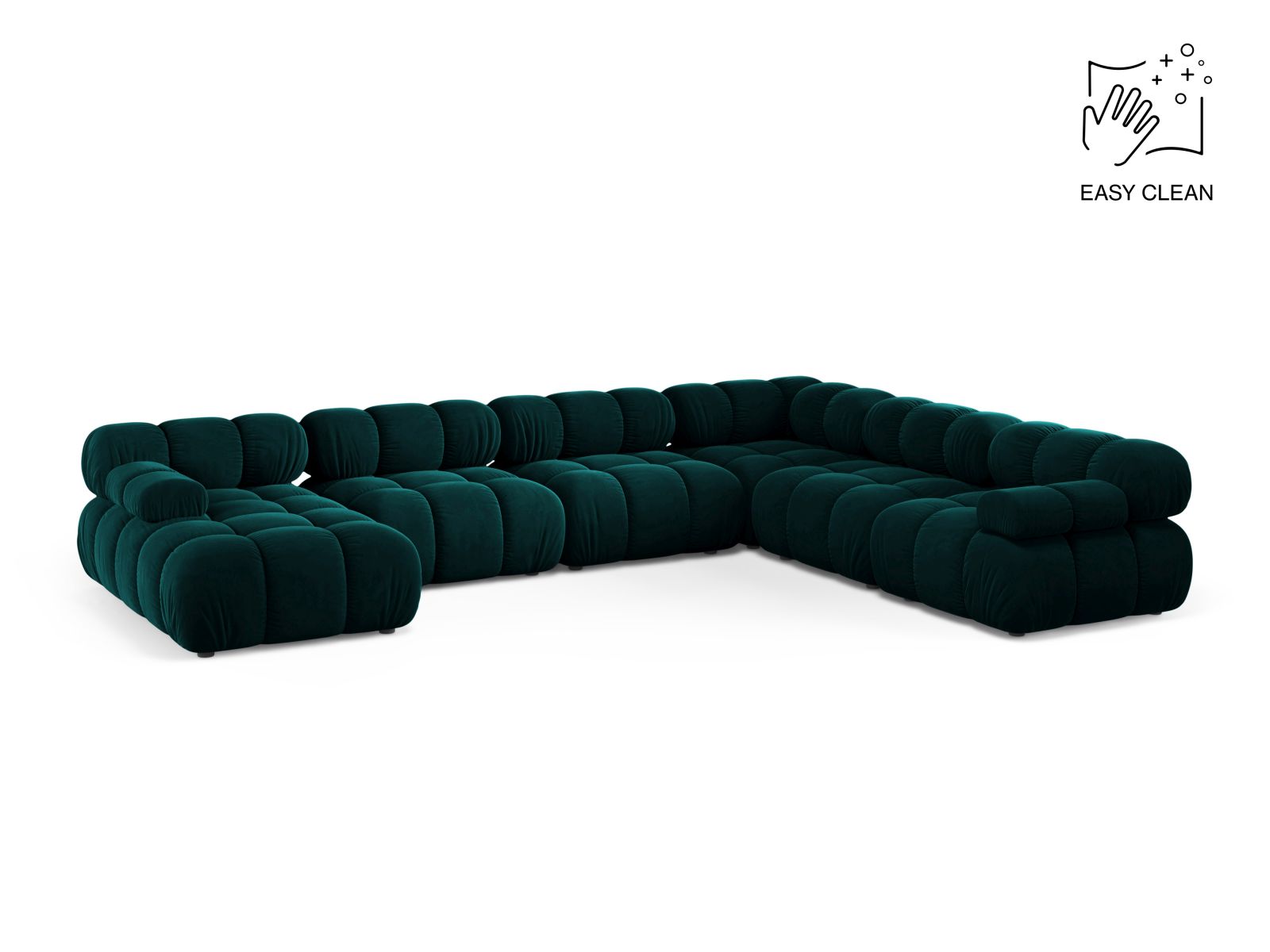 Velvet Modular Panoramic Right Corner Sofa, "Bellis", 8 Seats, 376x282x70