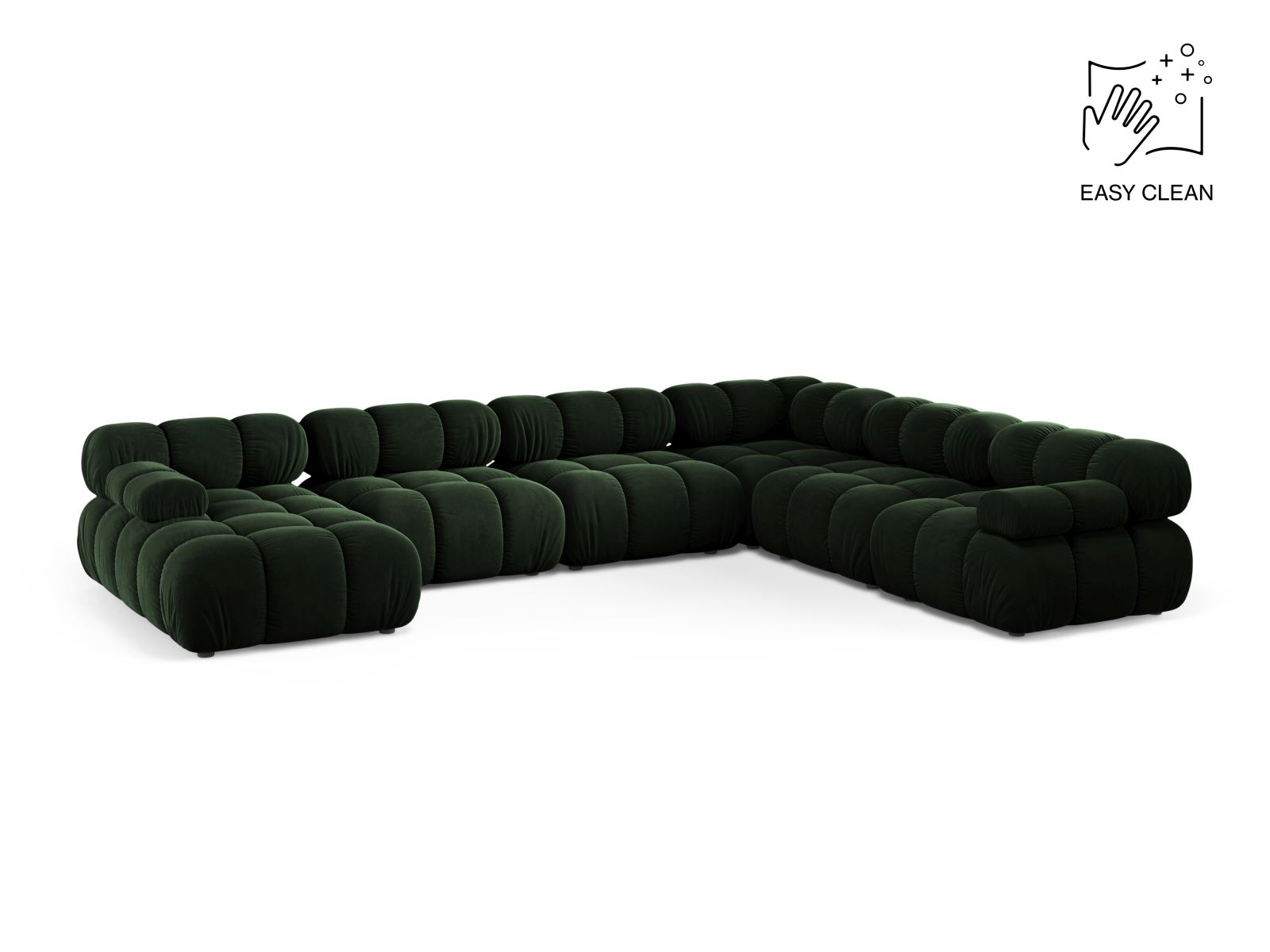 Velvet Modular Panoramic Right Corner Sofa, "Bellis", 8 Seats, 376x282x70