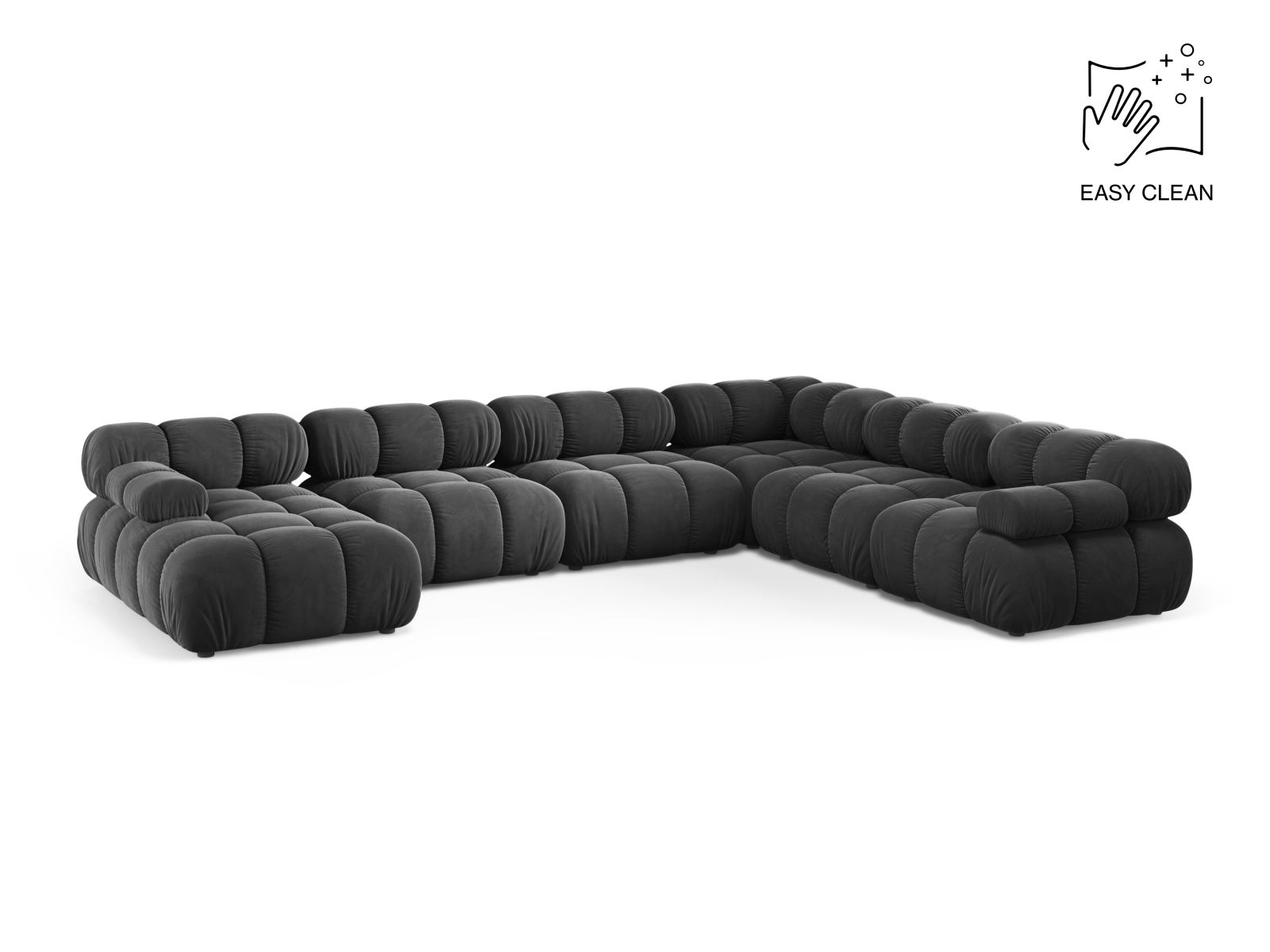 Velvet Modular Panoramic Right Corner Sofa, "Bellis", 8 Seats, 376x282x70